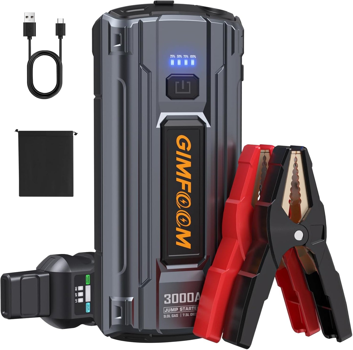 3000A Jump Starter for Large Engines, Portable Power Pack with LED Light, GIMFOOM