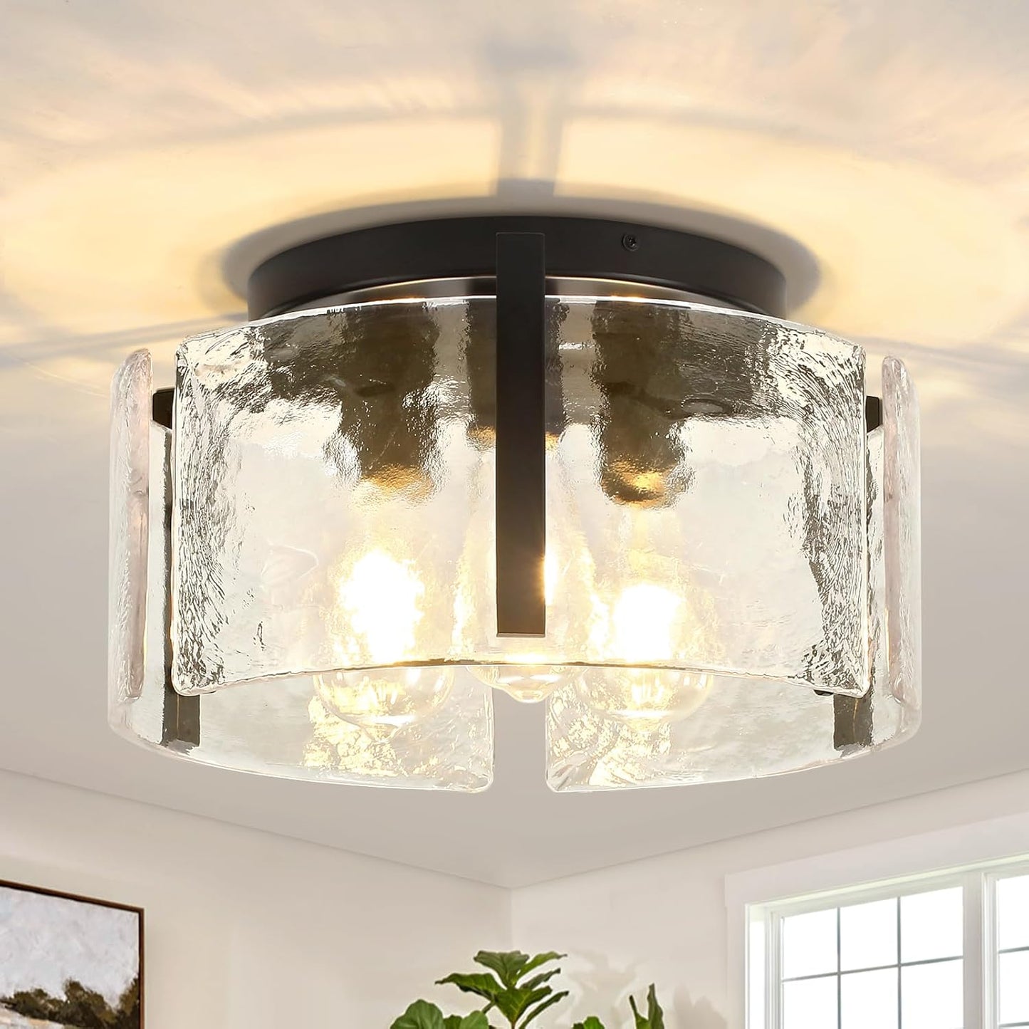 15in Modern Black Semi Flush Mount Ceiling Light for Home