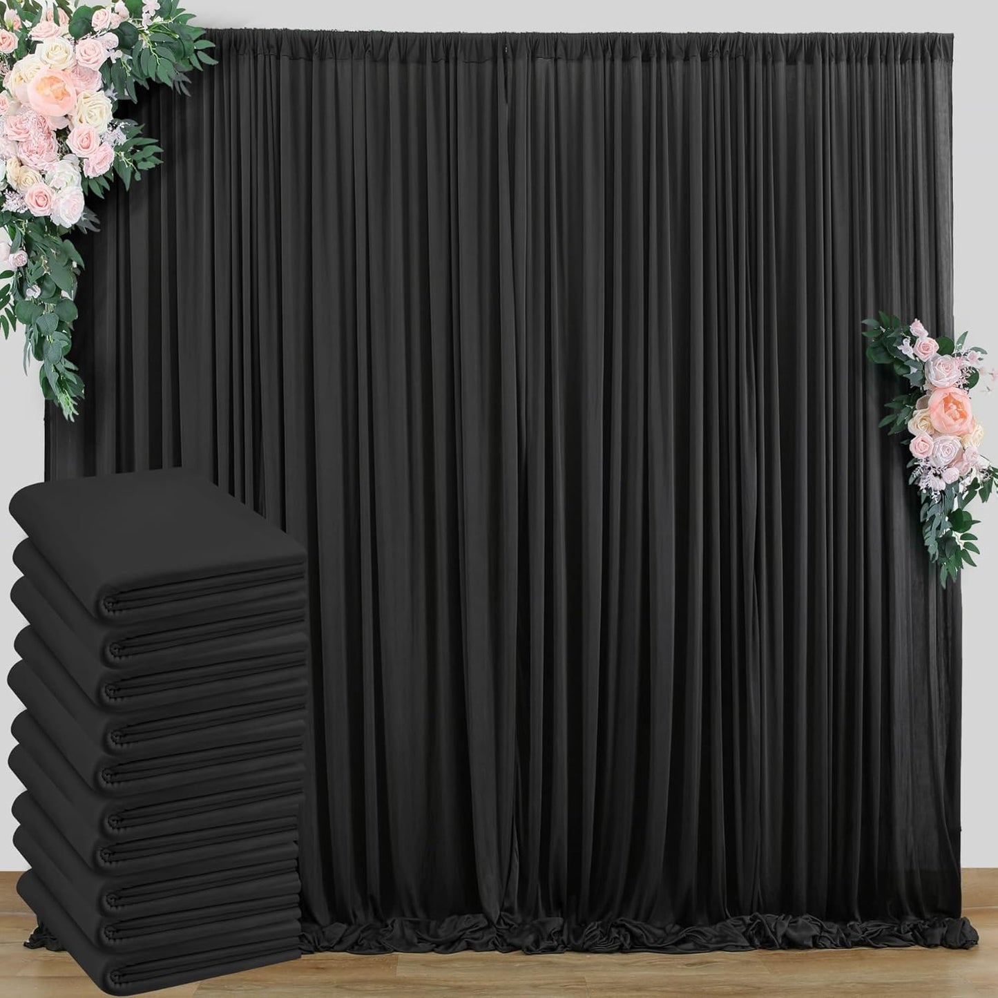 50 ft x 10 ft Wrinkle Free Black Backdrop Curtain for Events