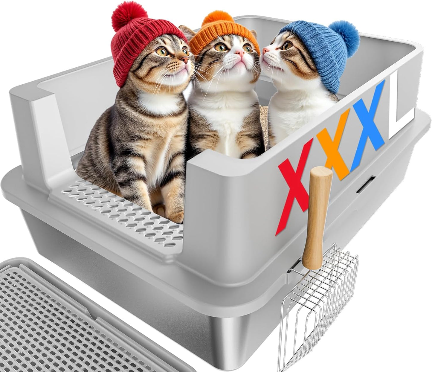 Spacious Stainless Steel Litter Box for Large Cats and Multi-Cats