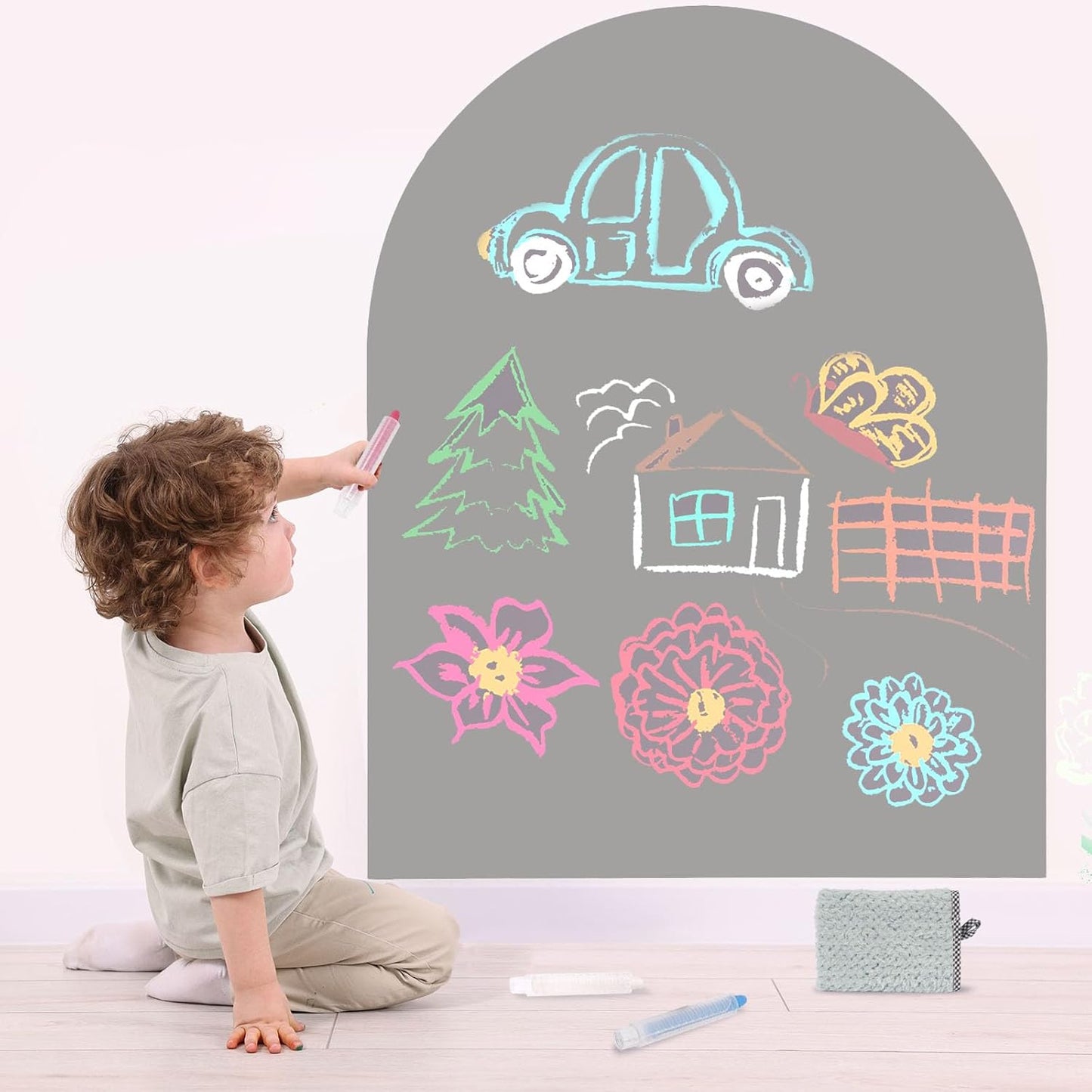 Magnetic Arch Wall Decal for Kids - Light Gray Chalkboard