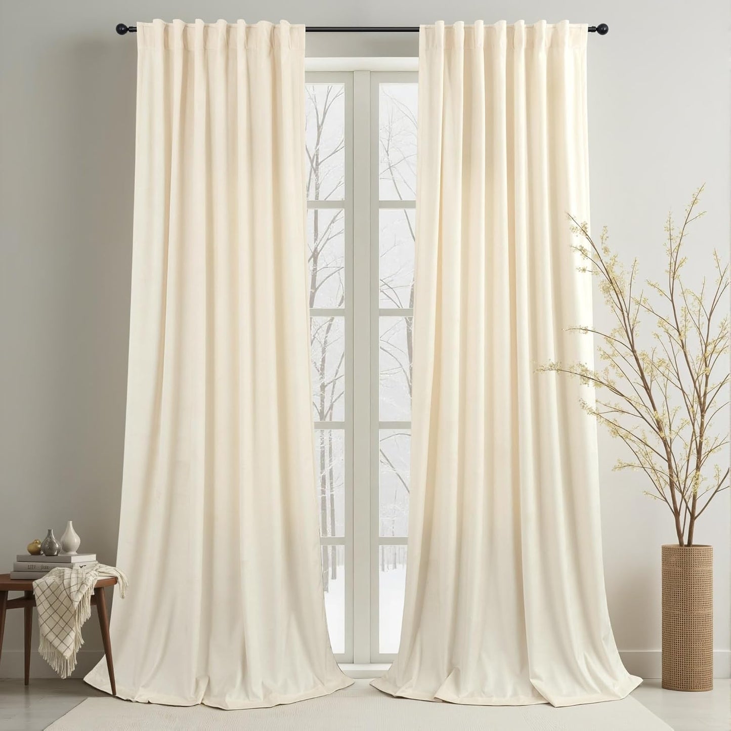 Cream Beige Velvet Curtain Panels for Cozy Farmhouse Decor