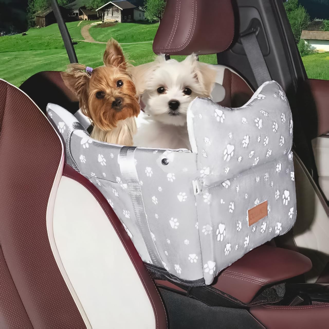 Console Dog Car Seat with Safety Leash for Small & Medium Dogs