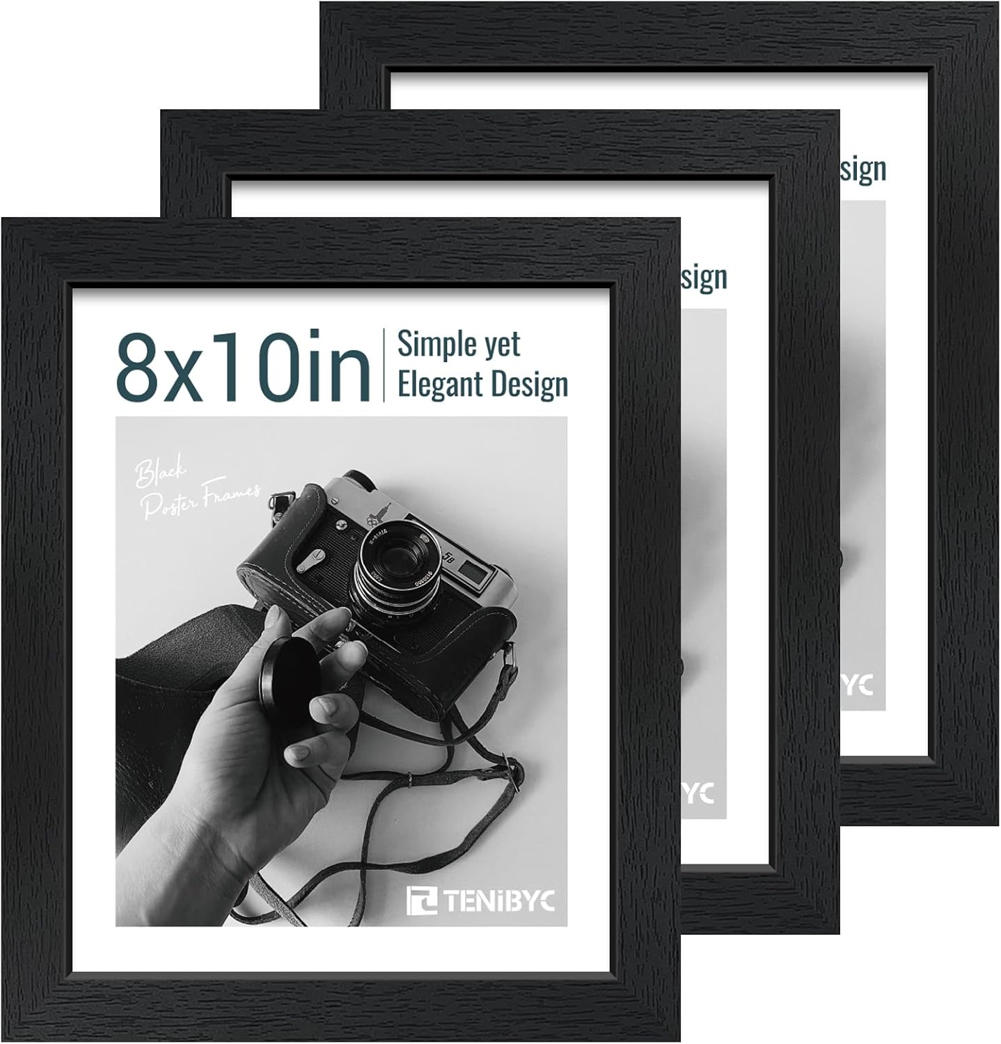8x10 Picture Frame Set - Textured Black Solid Wood Elegance