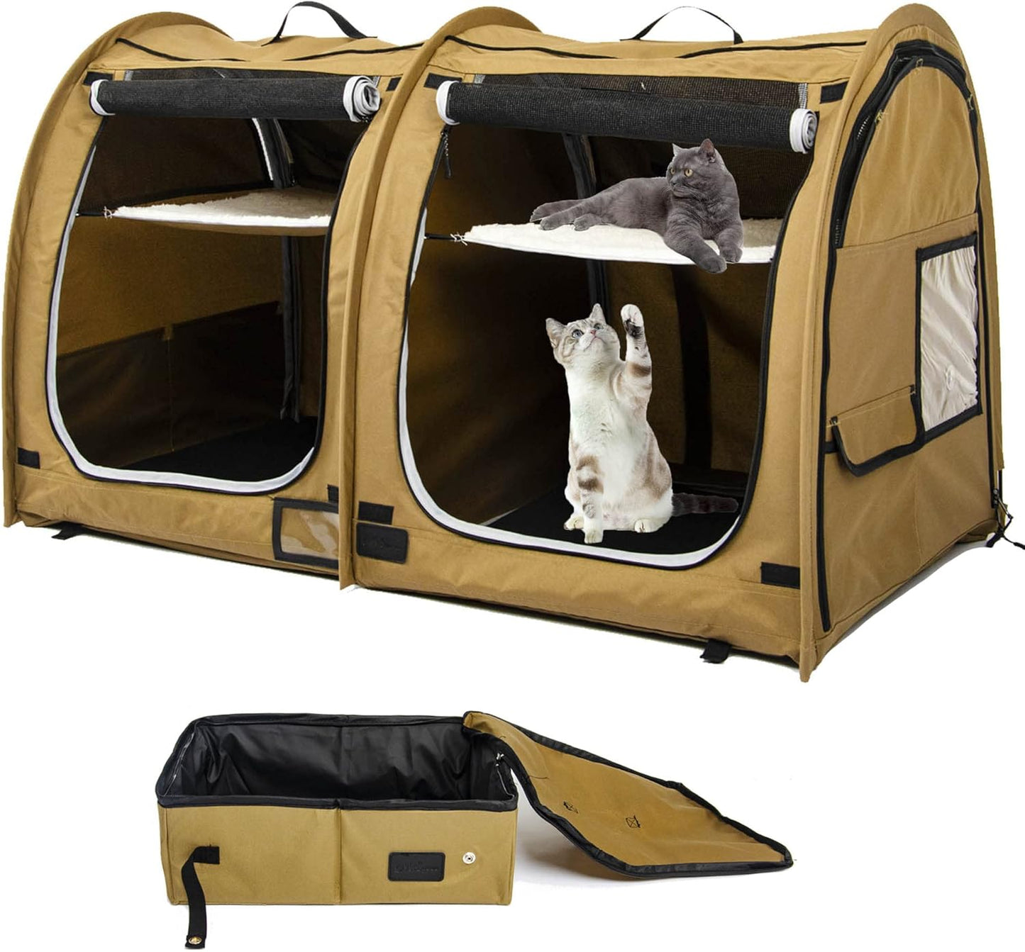 Portable Twin Compartment Cat Cage for Travel and Home Use