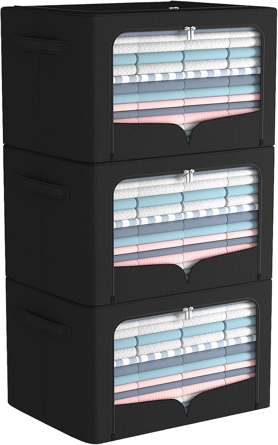 3 Pack Foldable Metal Frame Storage Bins for Organizing Clothes