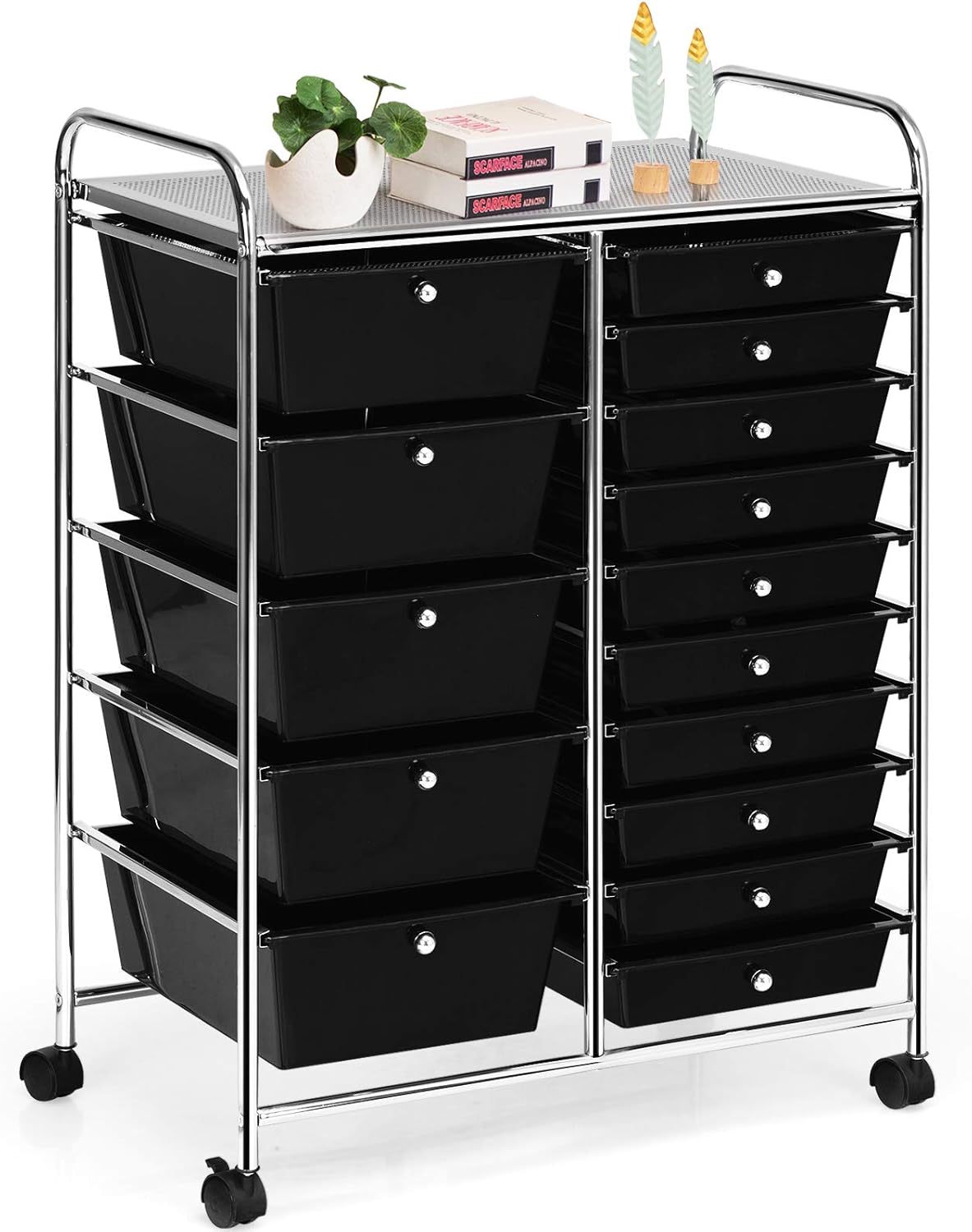 HAPPYGRILL 15-Drawer Rolling Cart for Home, Office & School