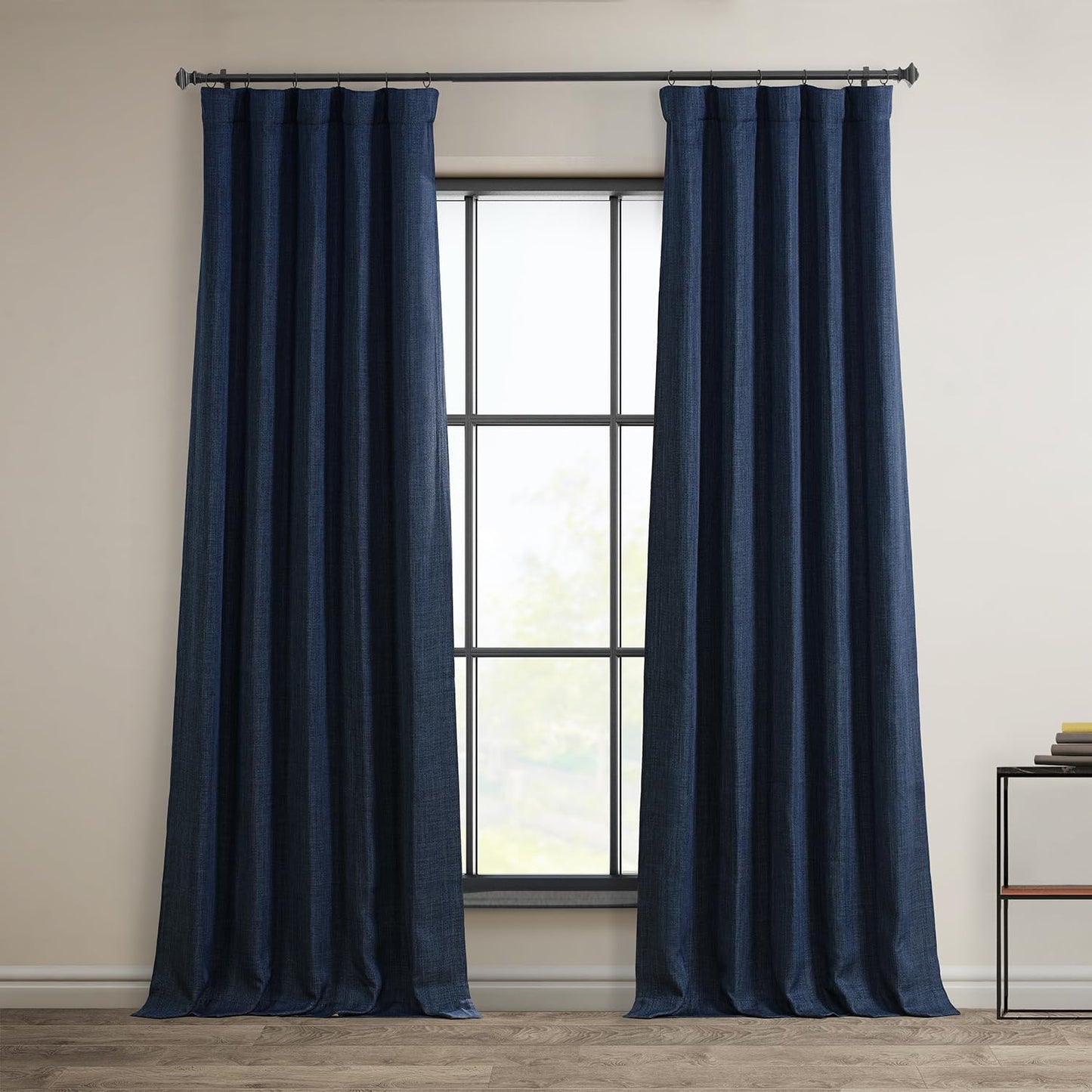 Faux Linen Curtains for Living Room - Indigo Room Darkening Drapes