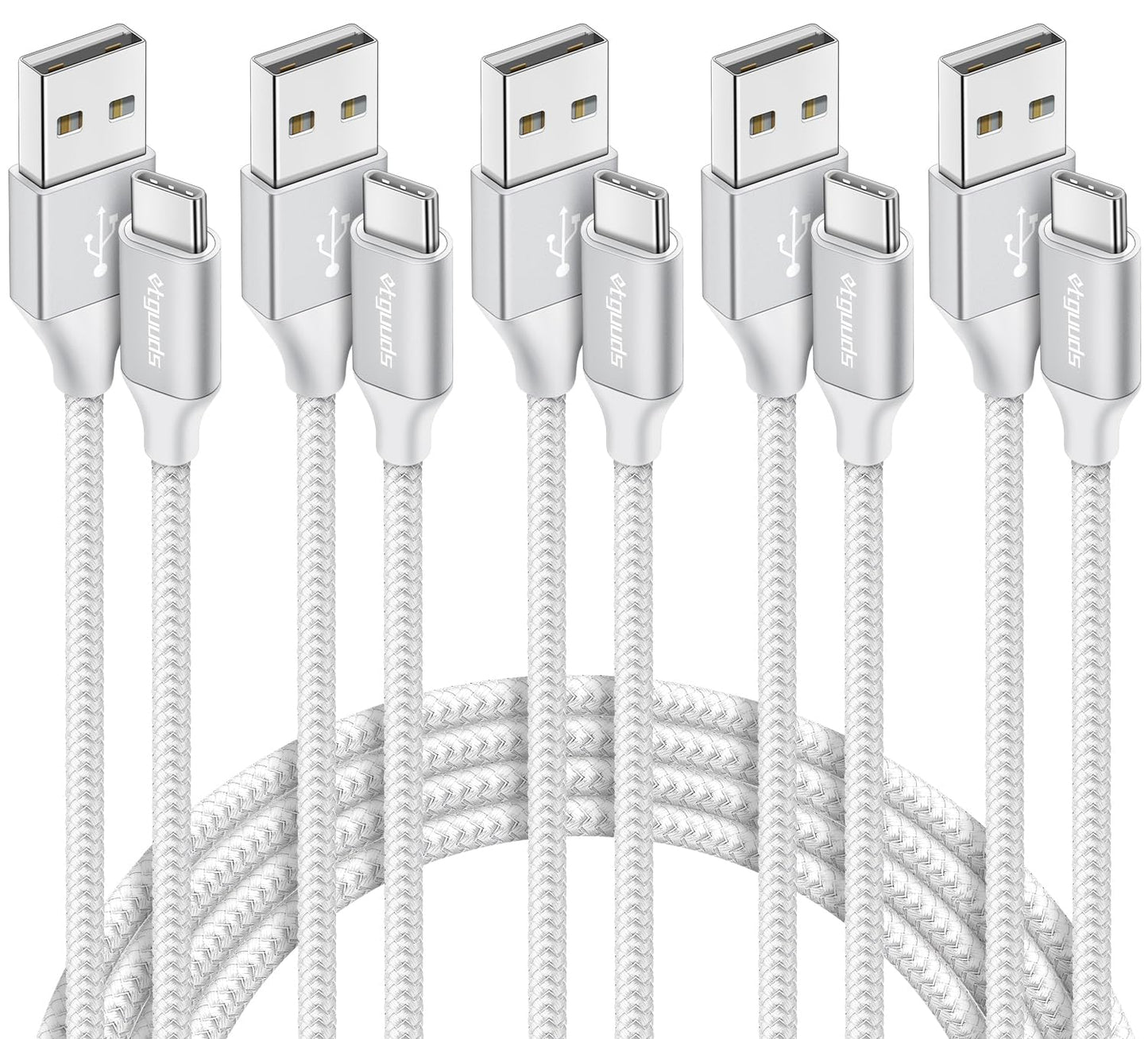 Fast Charging USB C Cable 5-Pack for iPhones & Samsung