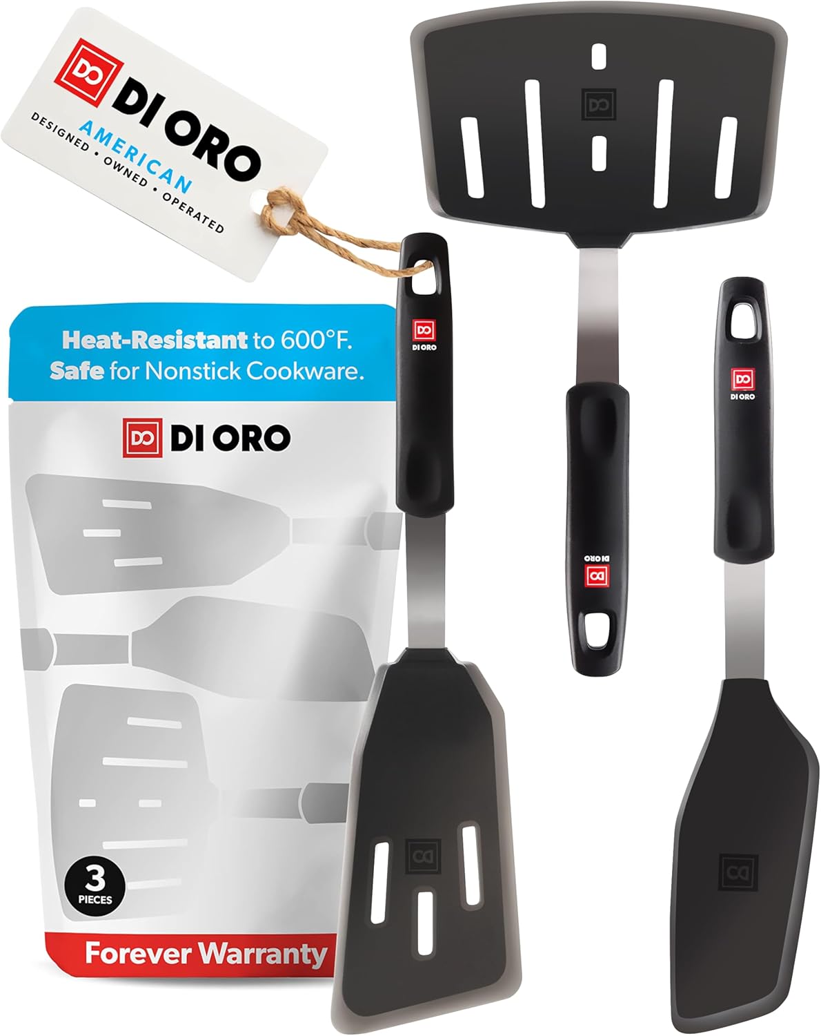 DI ORO Silicone Turner Spatula Set - 600F Heat Resistant Kitchen Tool