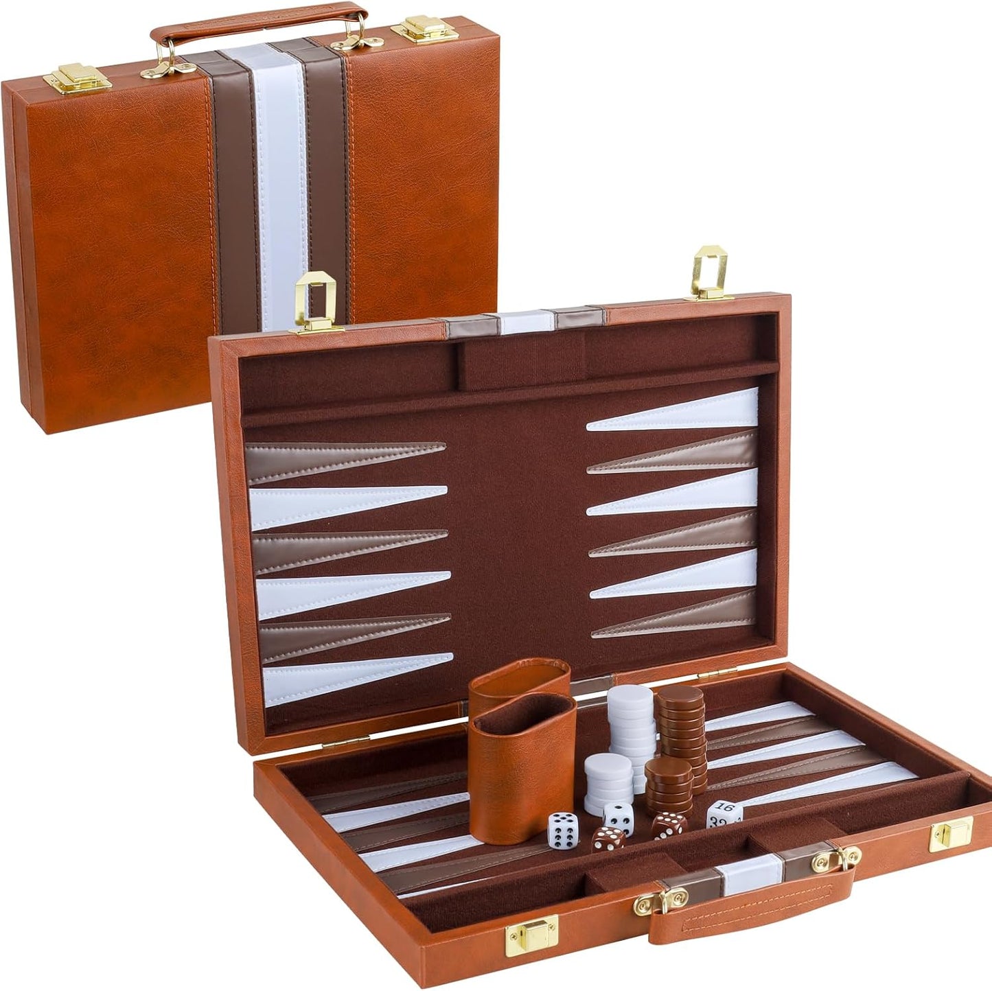 Classic Backgammon Set for 2 Players with PU Leather Case