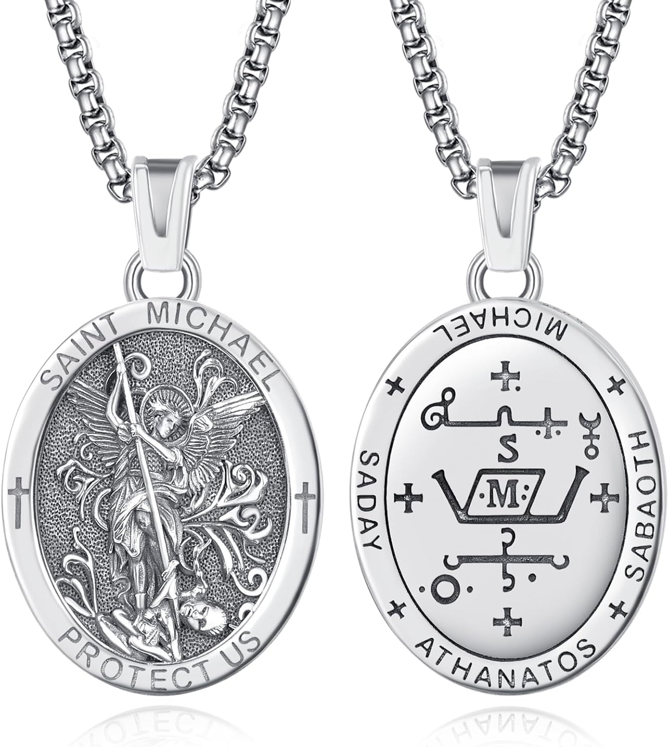 925 Sterling Silver Patron Saint Medals Amulet Necklace for Men