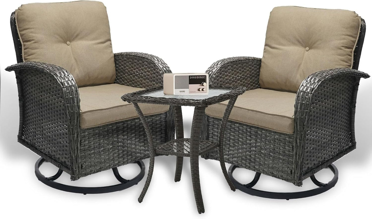 3 Piece Patio Furniture Set with Swivel Rocking Chairs and Table