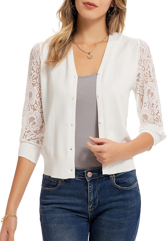 GRACE KARIN Women's Summer Cardigan Lightweight V Neck Lace Style
