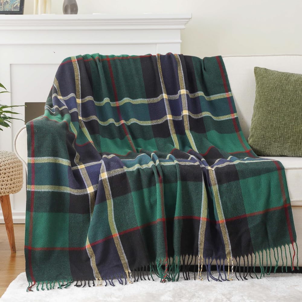 BATTILO HOME Forest Green Plaid Throw Blanket for Cozy Decor