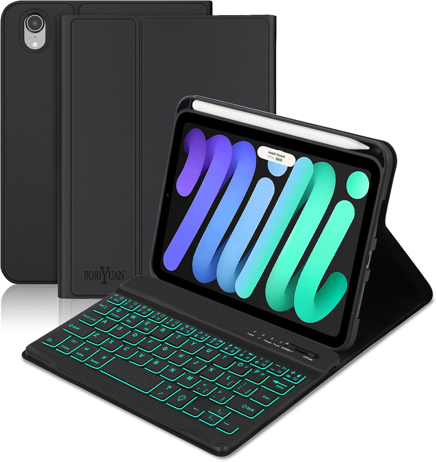 BORIYUAN iPad Mini 7th Gen Keyboard Case with Backlit Features