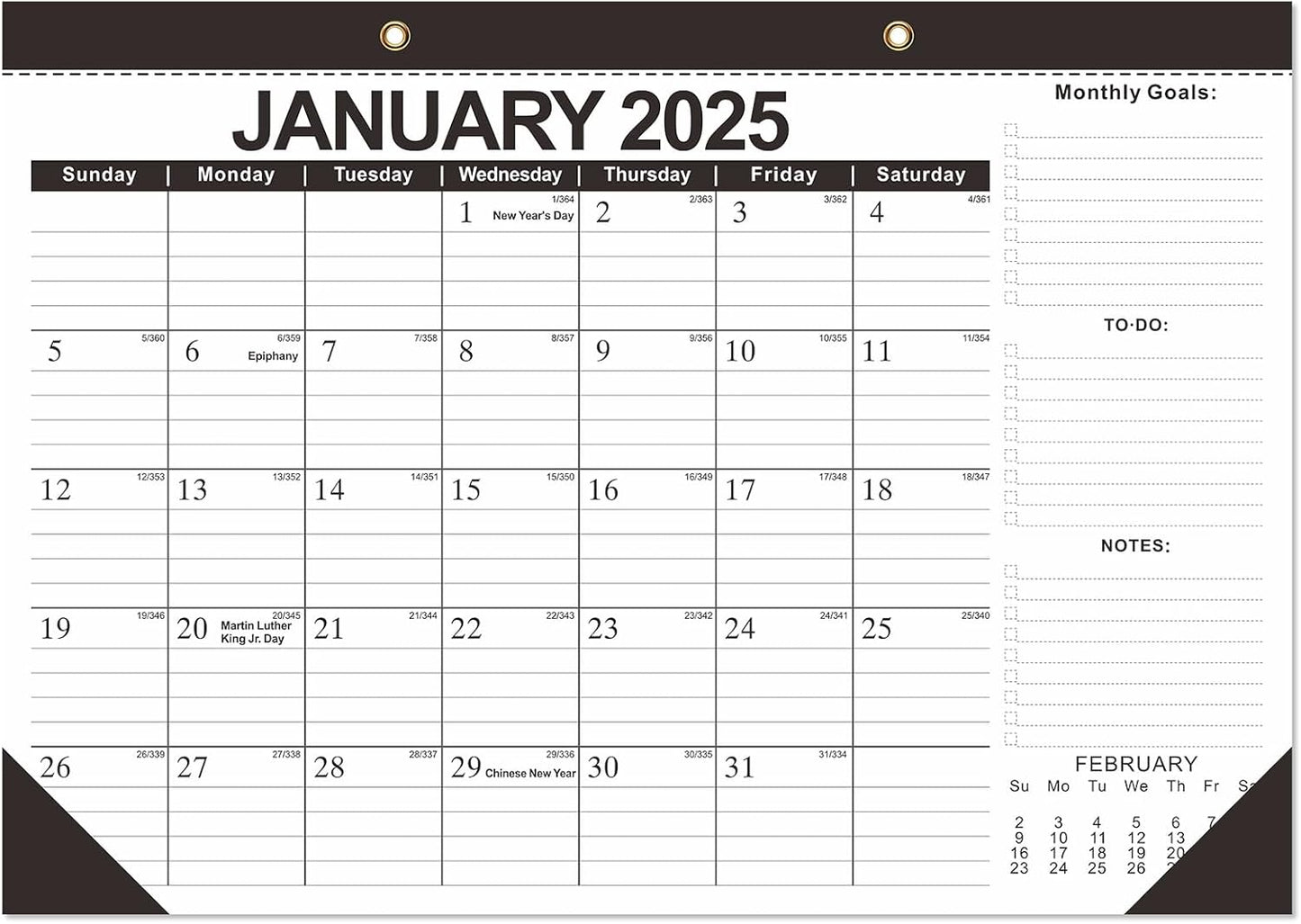 18-Month Large Desk Calendar, January 2025-June 2026, To-Do List, Ruled Blocks