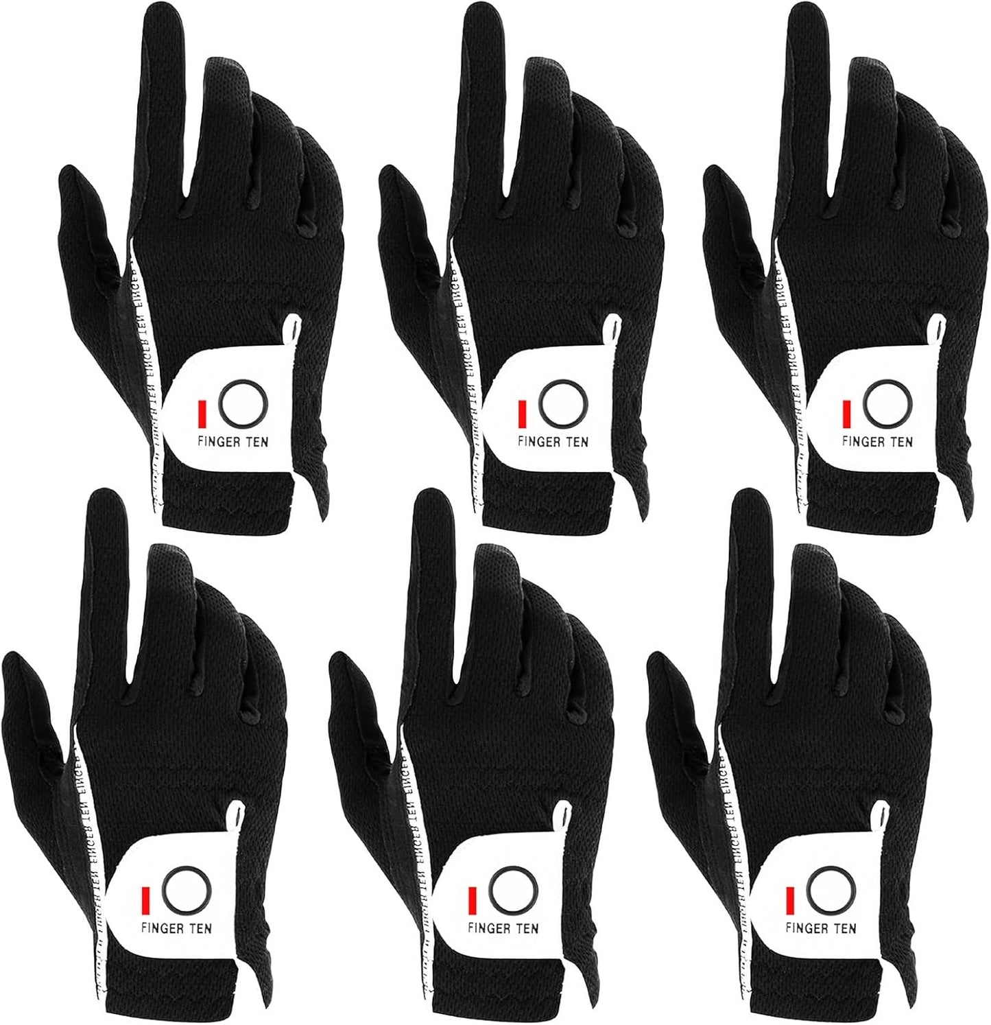 FINGER TEN Golf Gloves for All Weather Conditions - 6 Pack
