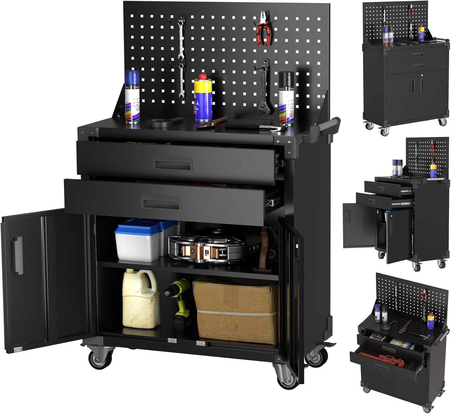 Heavy-Duty Tool Cart with Wheels and Lockable Doors for Storage