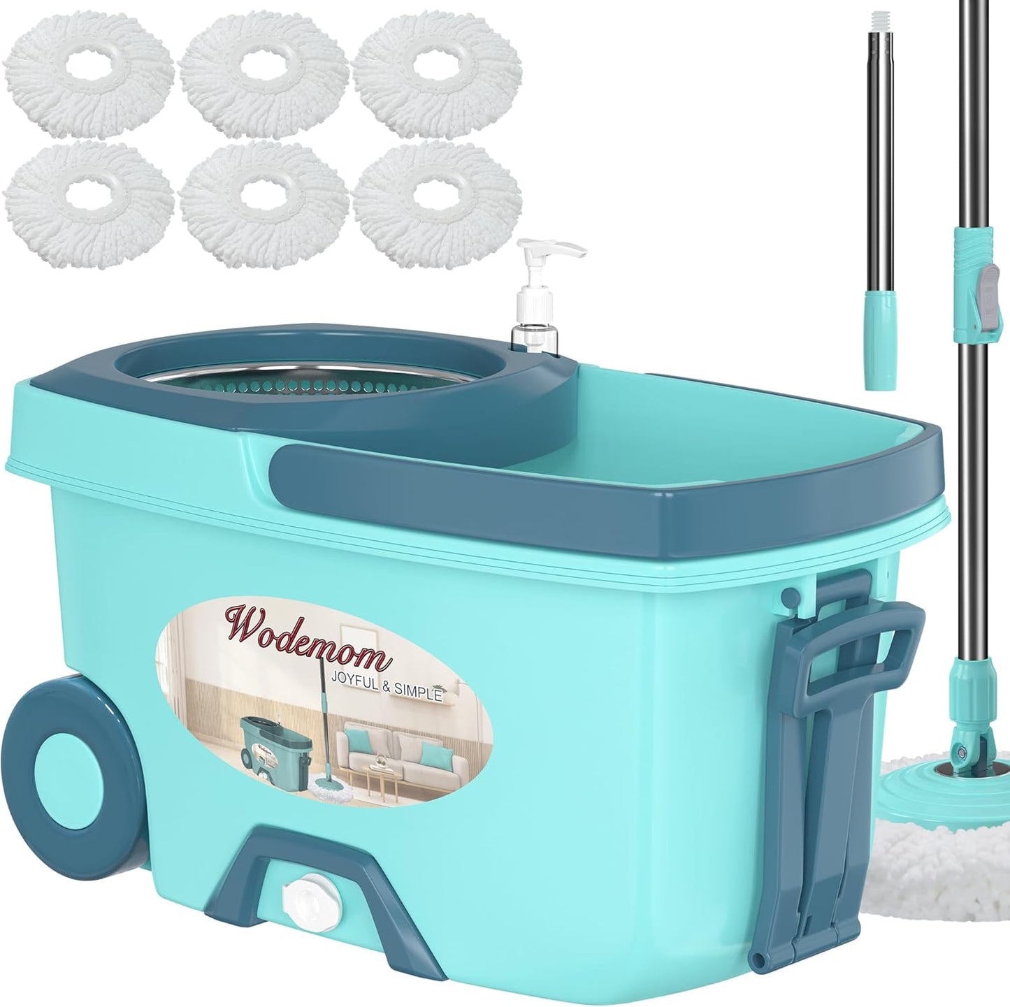 Spin Mop and Bucket System with 61in Handle for Easy Cleaning