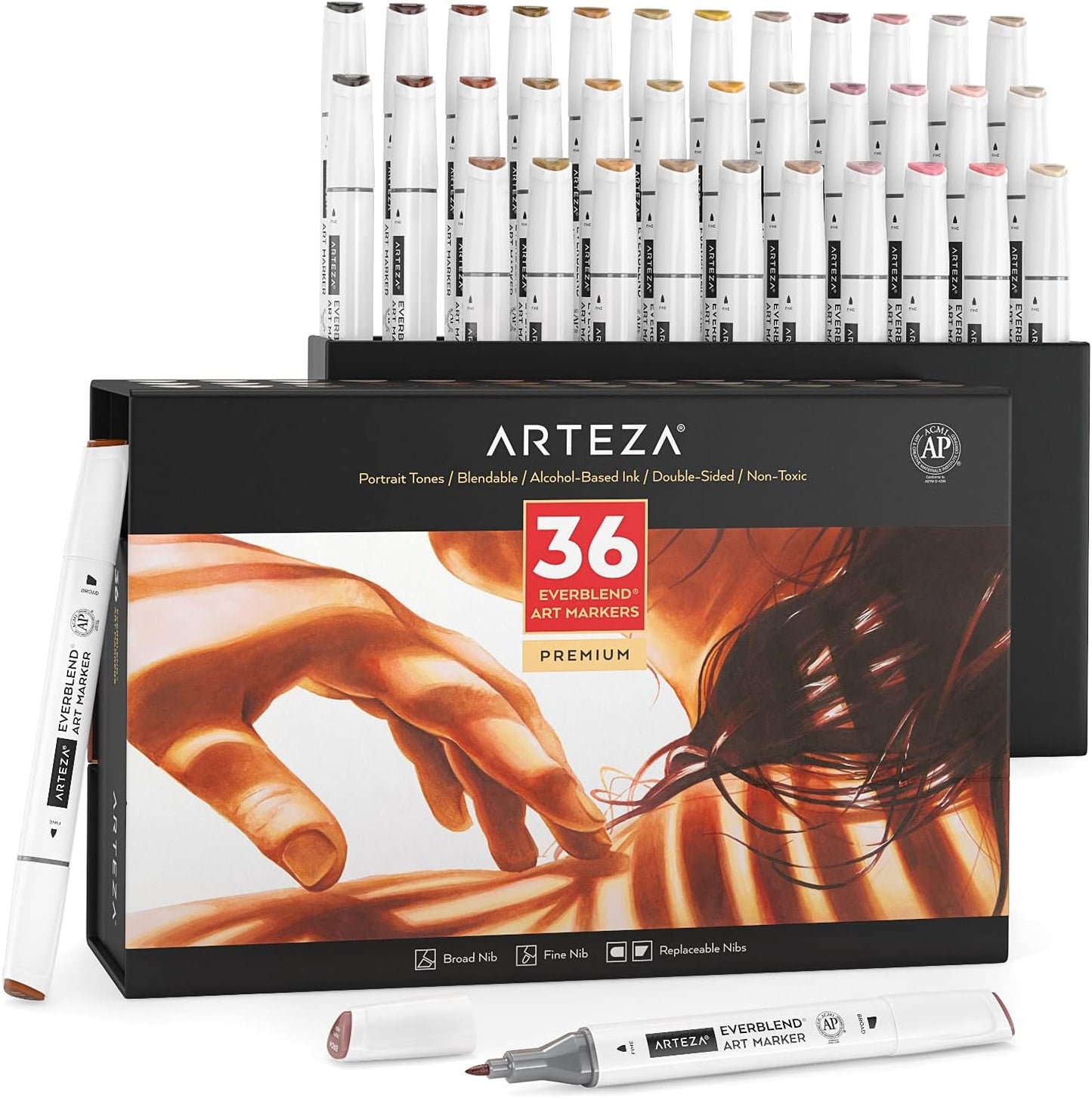 ARTEZA Alcohol Markers Set of 36 for Portrait and Skin Tones