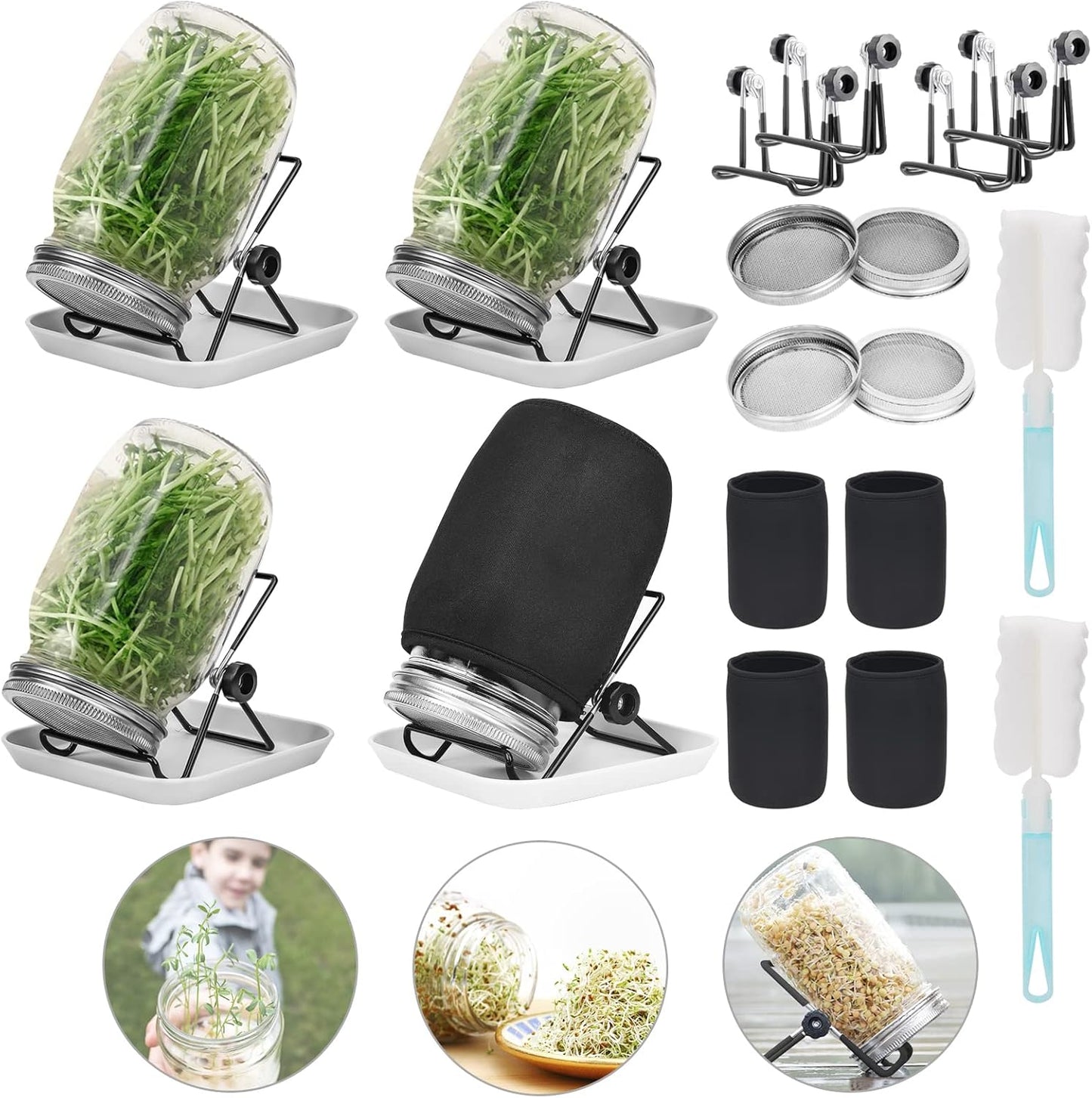 Lulonpon 4 Sprouting Jar Kit for Healthy Home-Grown Sprouts