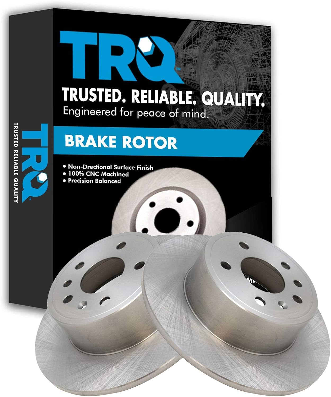 TRQ Rear Brake Rotors Set Solid for Saab and Saturn Vehicles