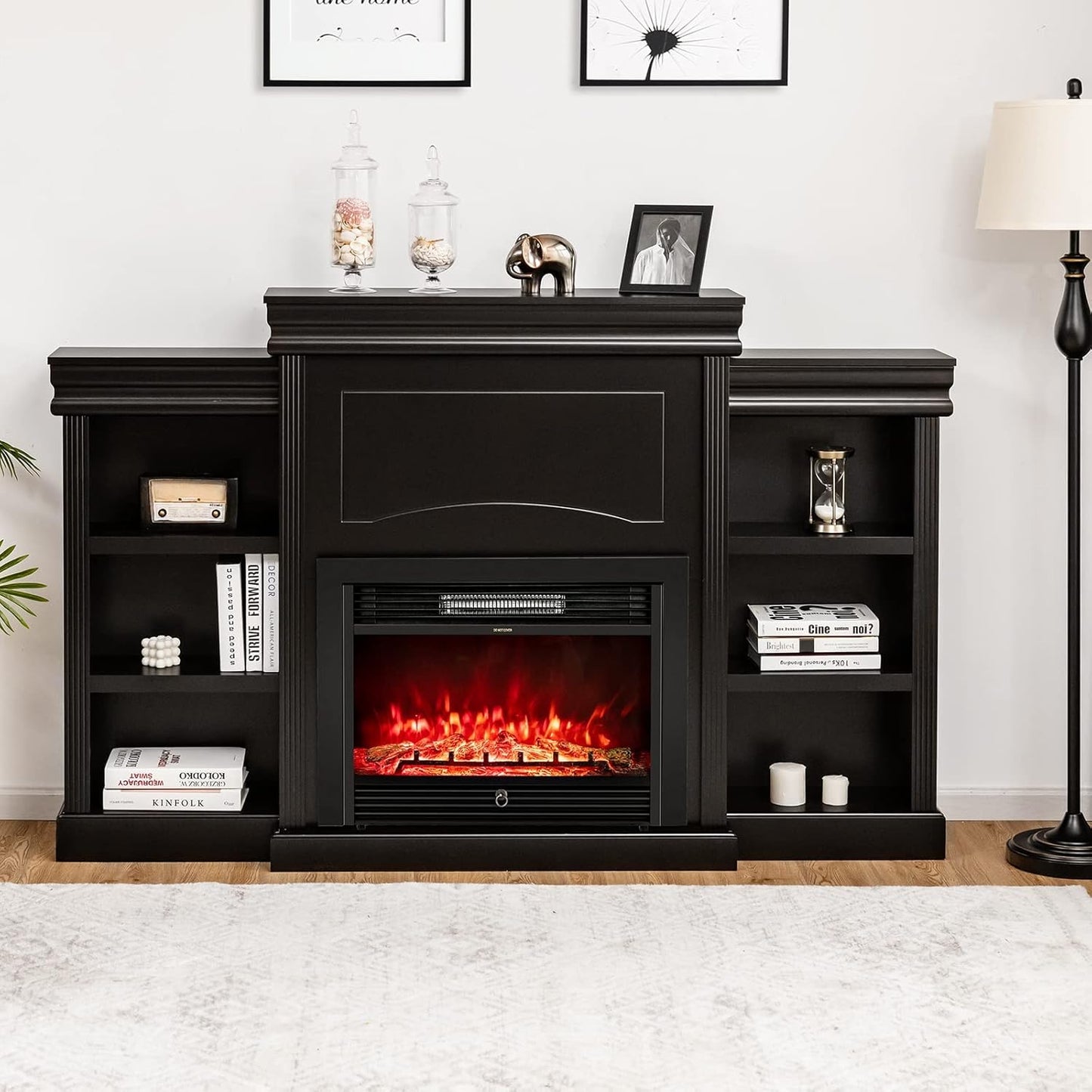 Tangkula 70 Fireplace TV Stand: 750W/1500W Heater, Remote Control, Timer, 5-Brightness, 3-Color Flame