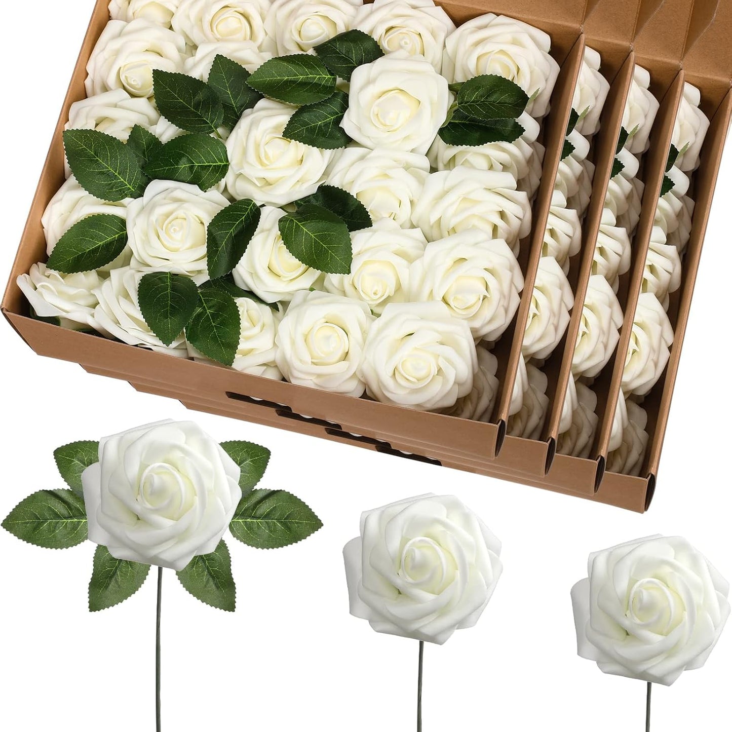 100 Pieces Artificial Foam Rose Flowers for Wedding Decor