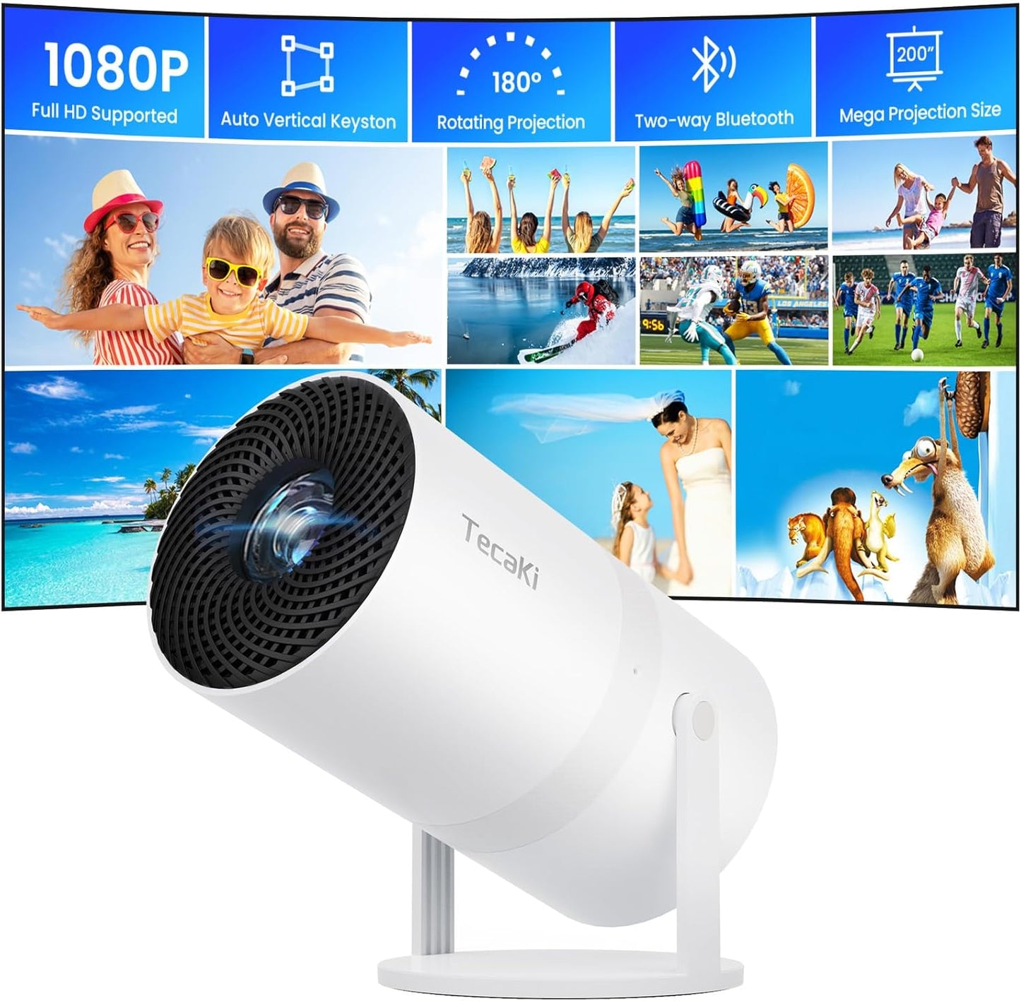 Portable Bluetooth Mini Projector - FHD 1080P, Multi-Angle Projection