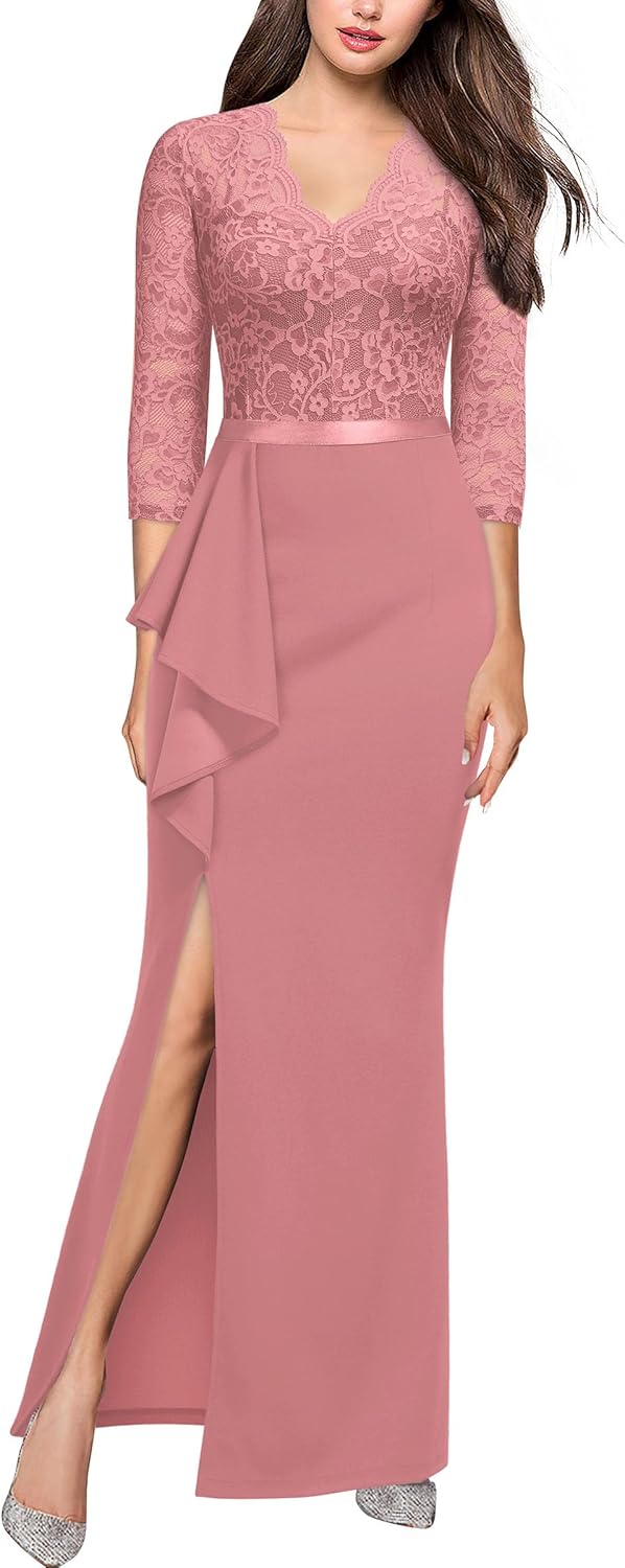 MISSMAY Women's Vintage Floral Lace Ruffle Evening Dress