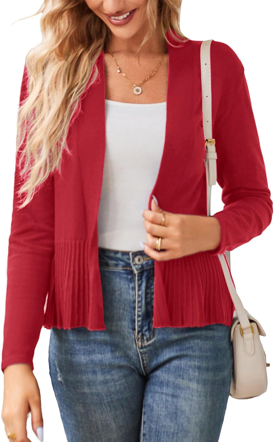 Lightweight Draped Open Front Cropped Cardigan for Women
