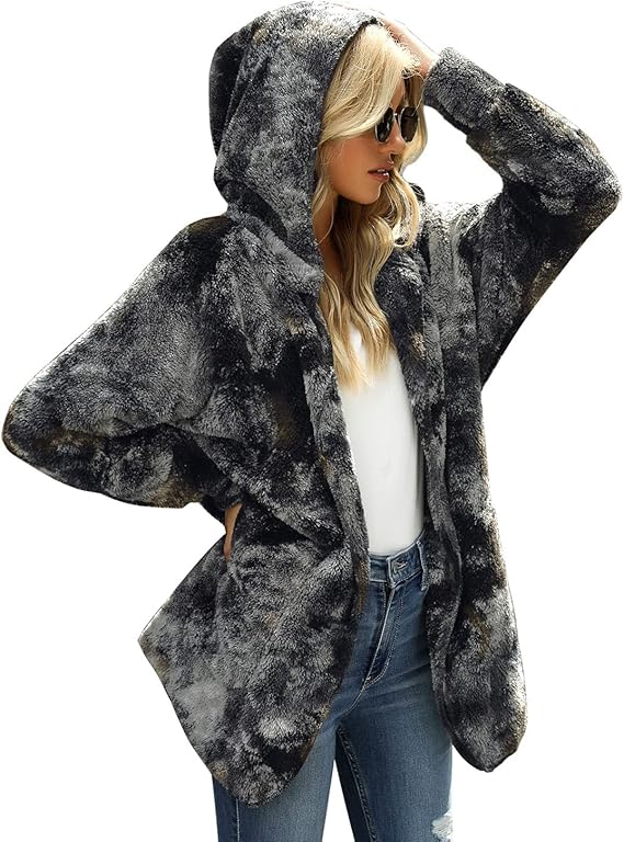 LookbookStore Women's Oversized Open Front Hooded Cardigan Coat