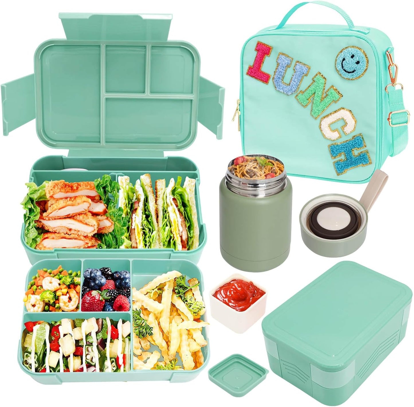 Girl Lunch Bag with Bento Box and Thermo for School Travel