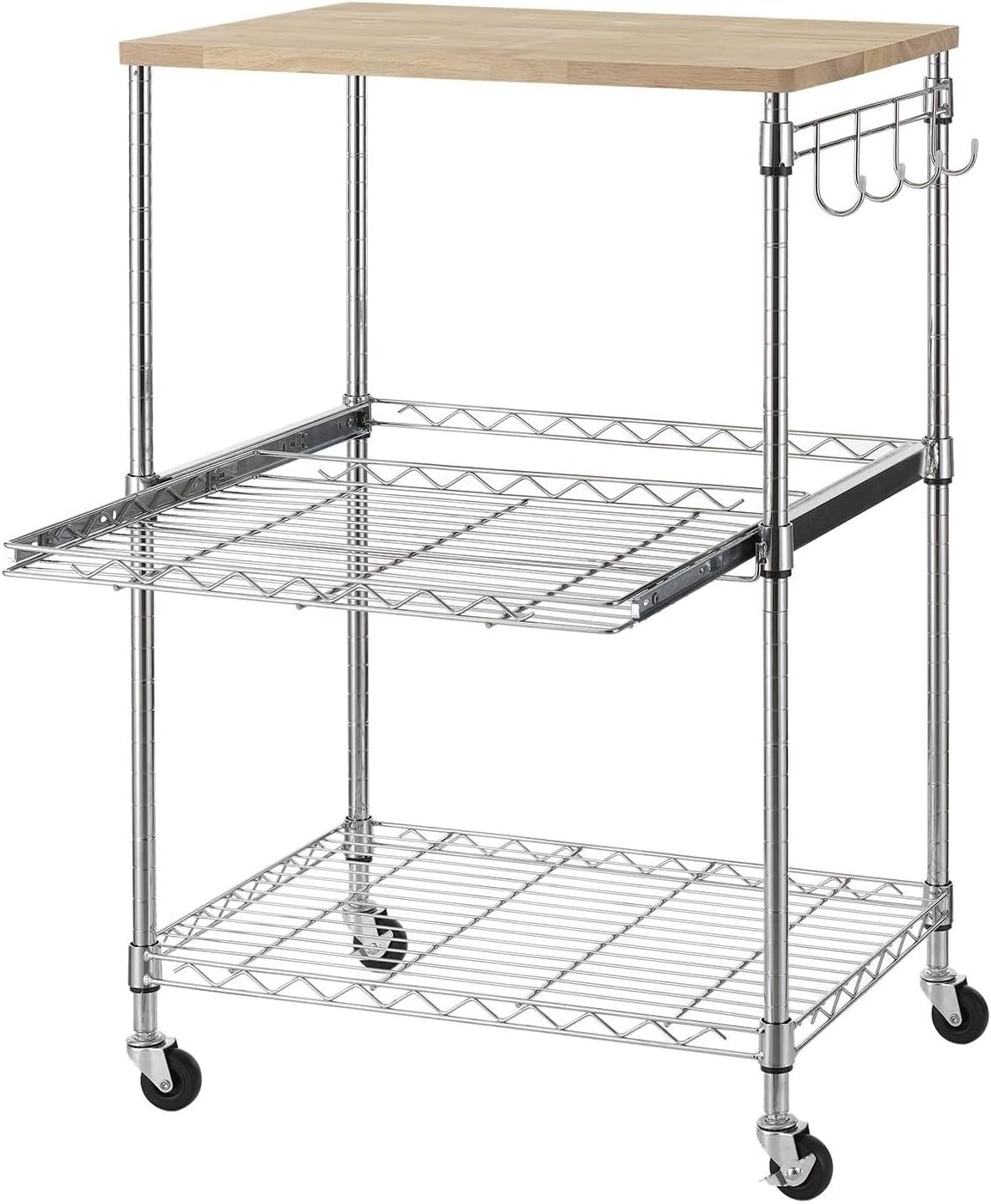 Oak Wood Top Rolling Kitchen Cart