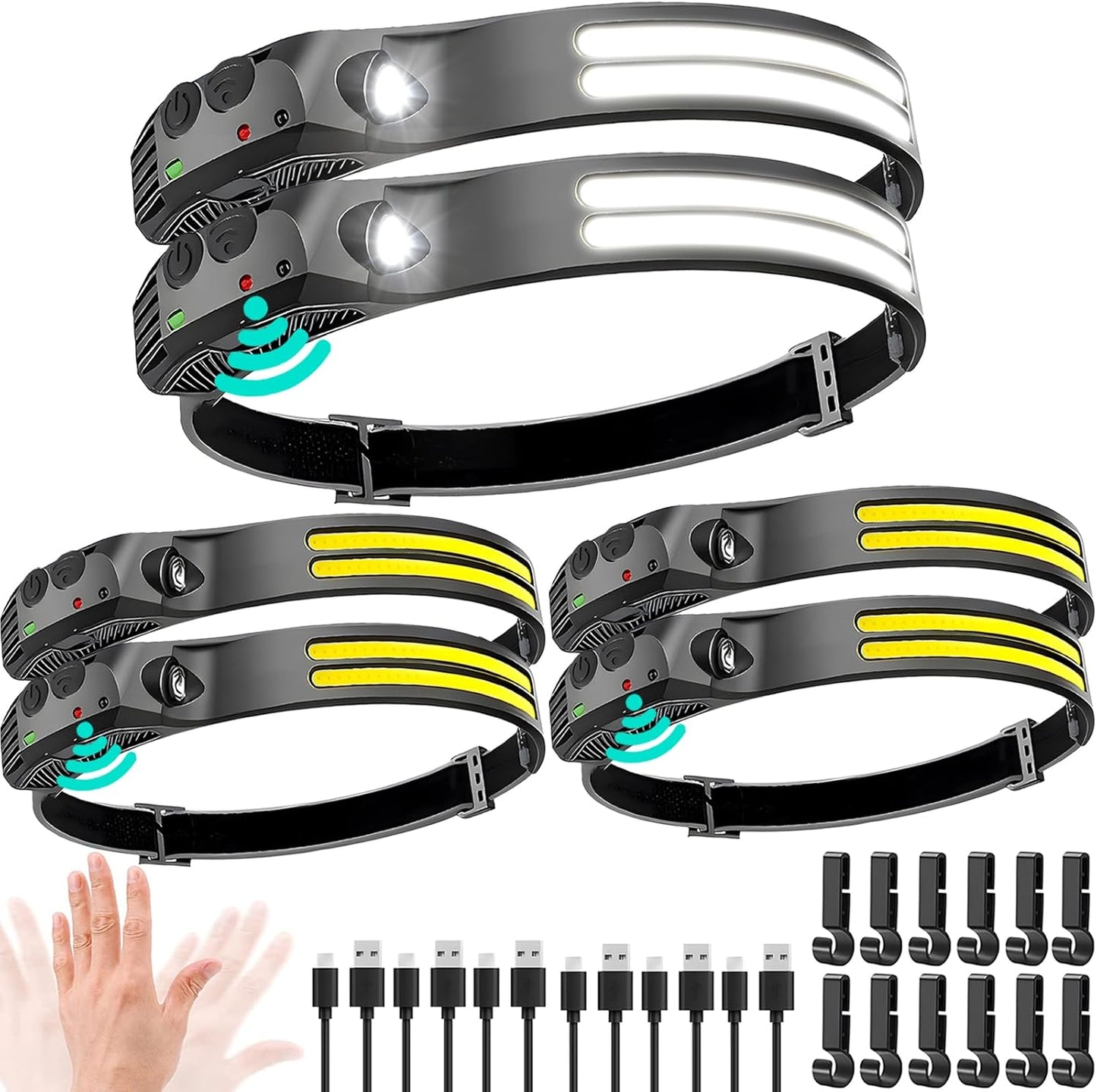 LED Headlamp Rechargeable 6PCS - Super Bright Head Lights