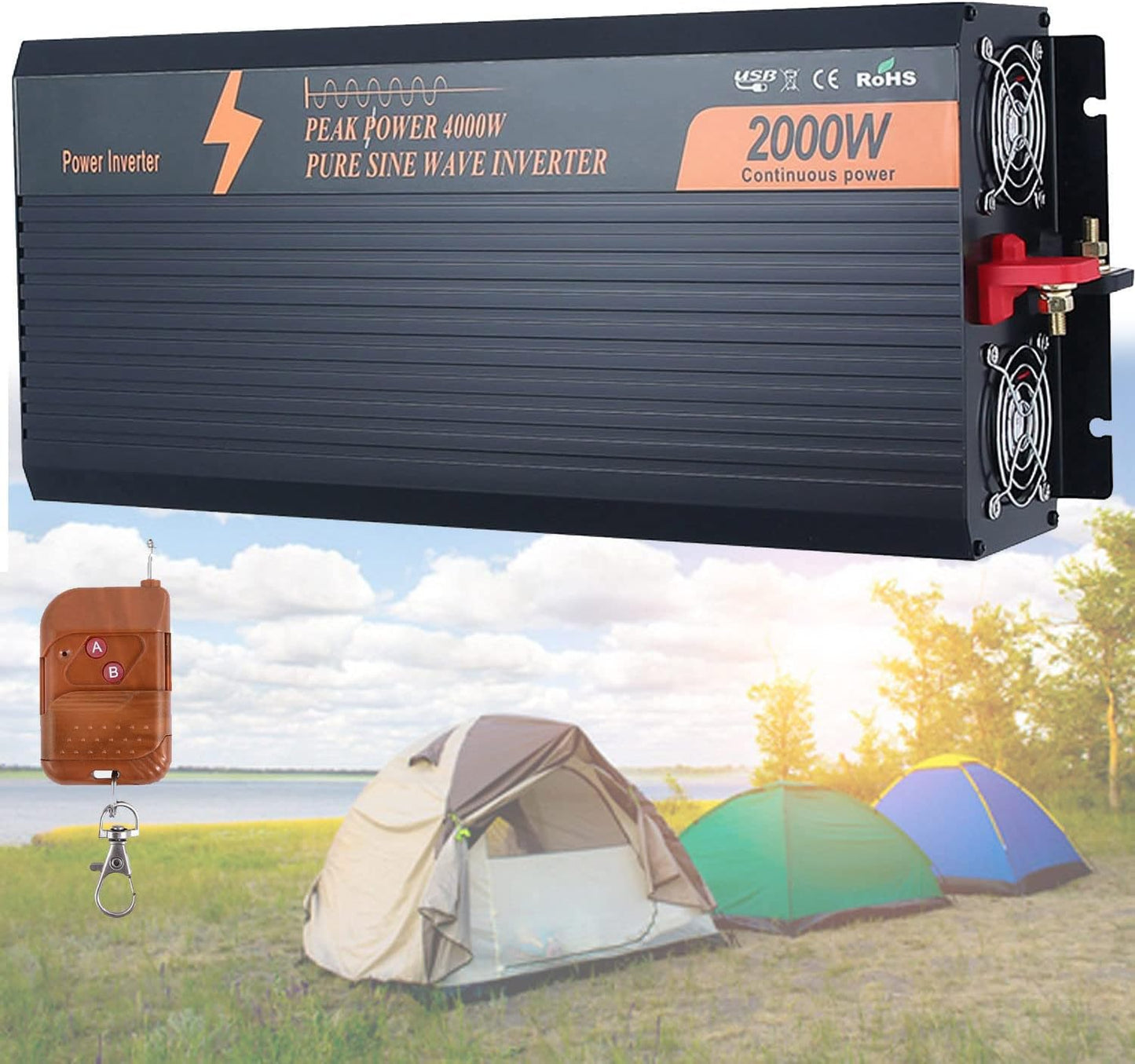 2000W Pure Sine Wave Inverter w/ 2 Sockets & USB - Power Boost!