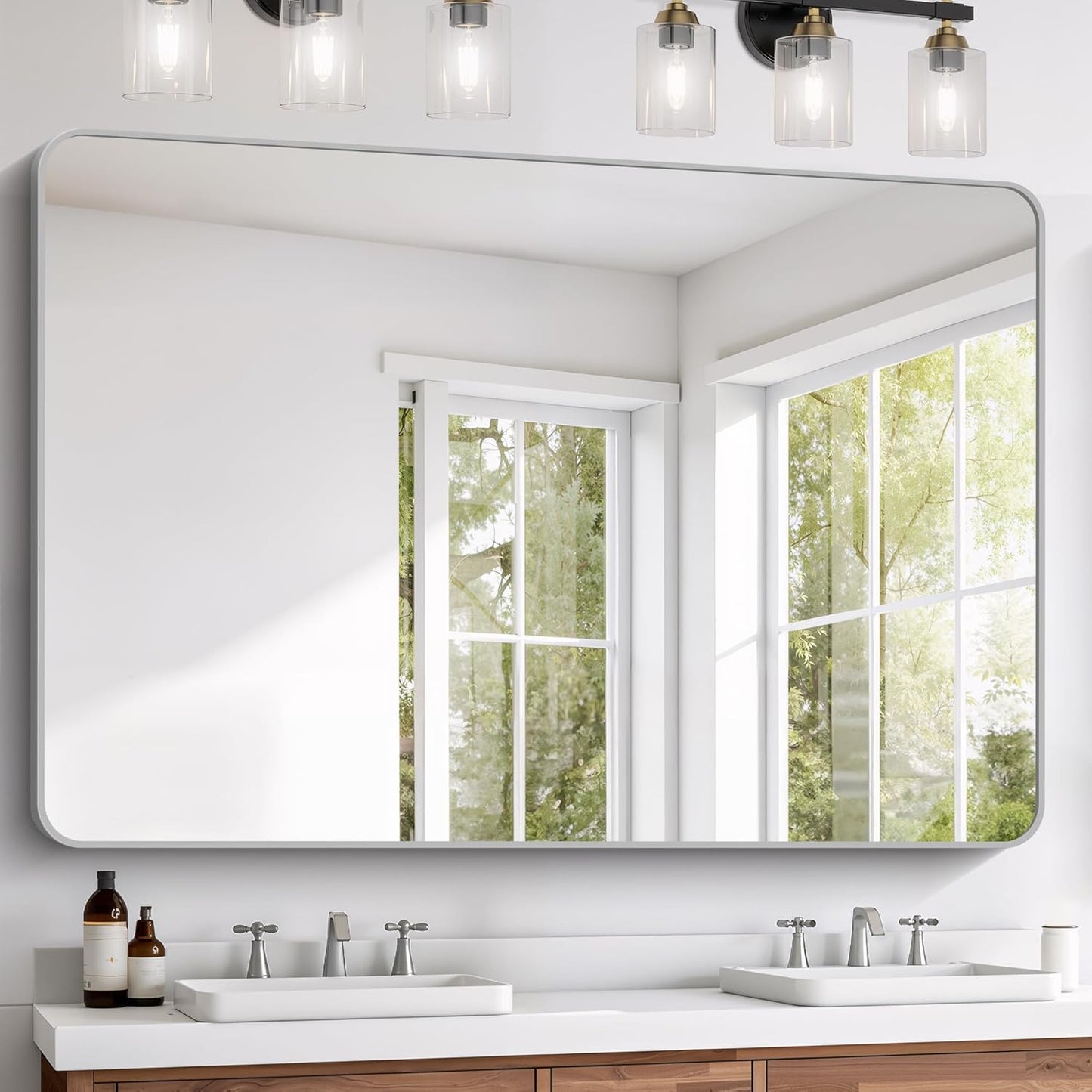 Large Rectangular 60x40 Inch Bathroom Mirror with Metal Frame