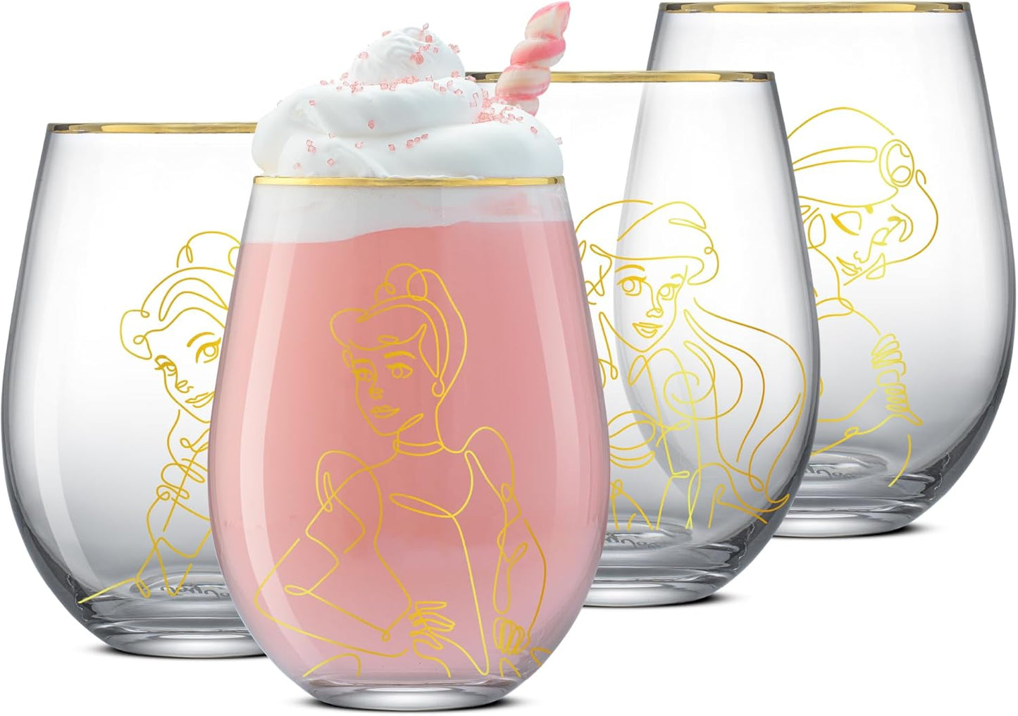 Disney Princess Sketch Stemless Drinking Glasses Set of 4