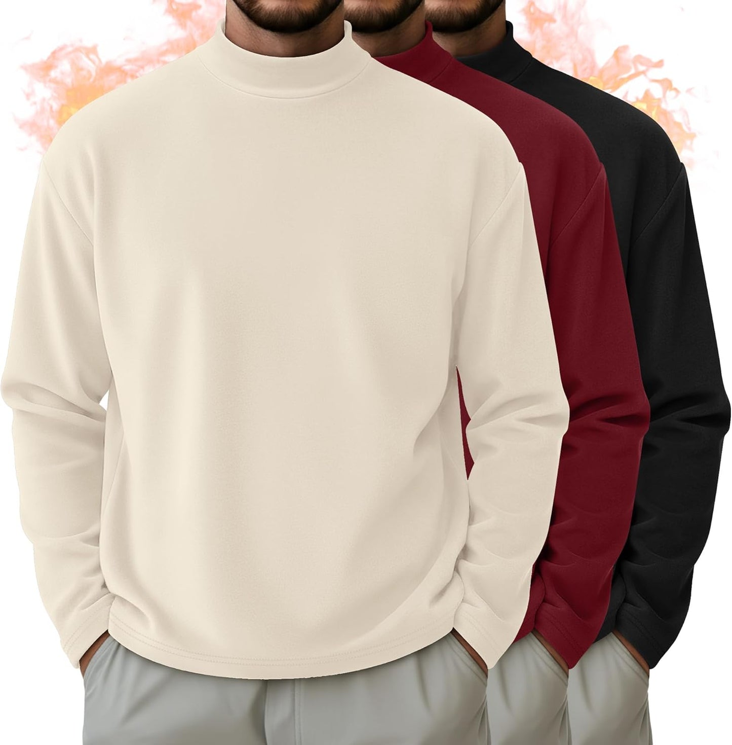 3 Pack Men's Mock Turtleneck Shirts for Comfort and Style