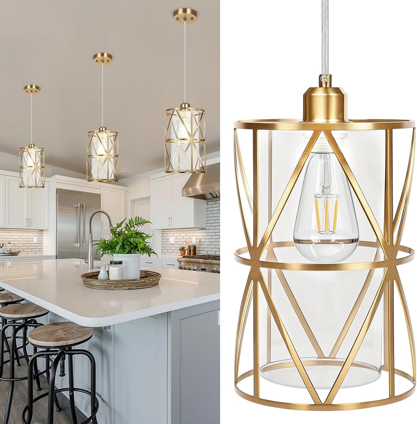 Brushed Gold Pendant Light for Modern Kitchen and Dining Areas