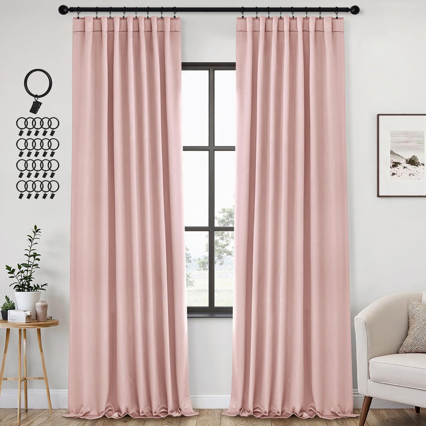 Light Pink Blackout Curtains for Girls Bedroom 96 Inches Long