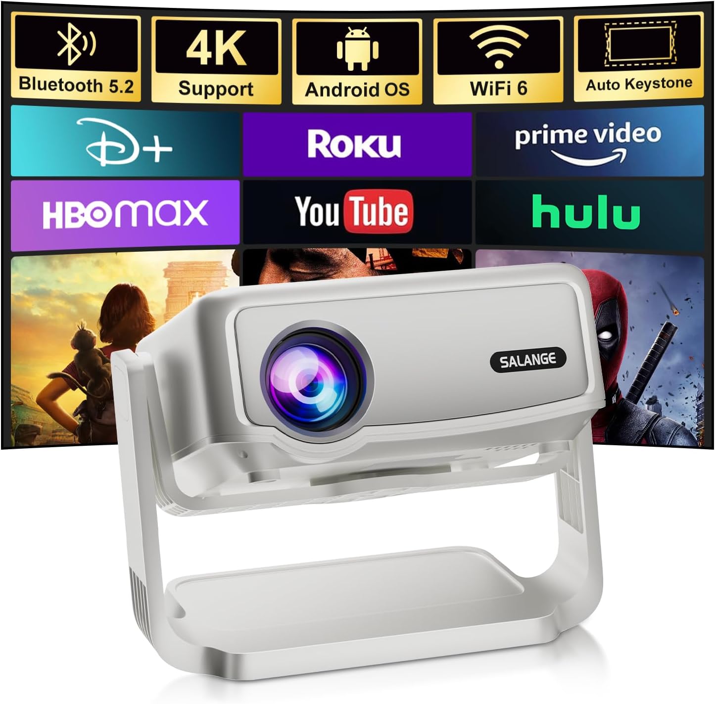 Salange Smart Projector: 4K Wifi Bluetooth Power