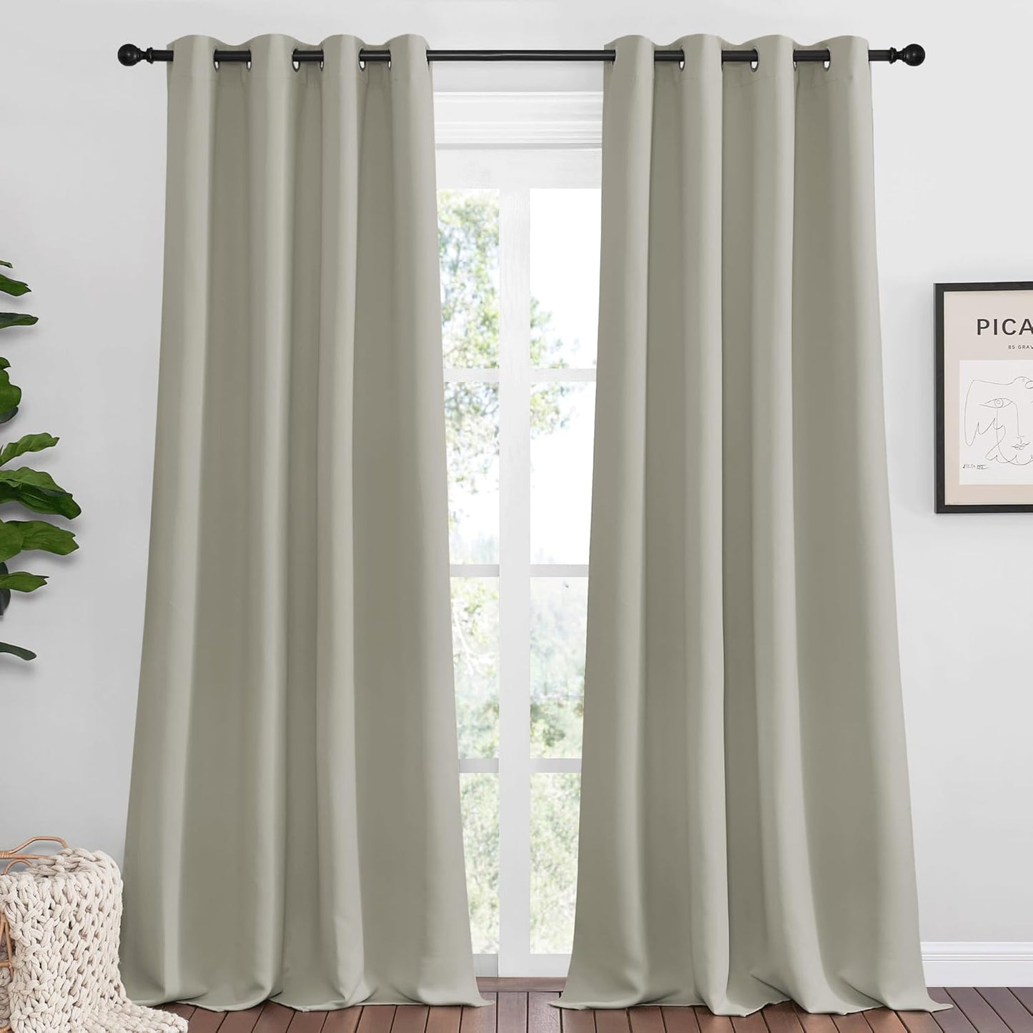 NICETOWN Natural Blackout Curtains for Bedroom, 2 Panels, 52 x 92