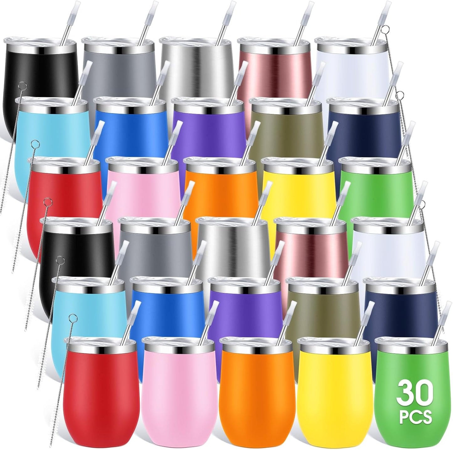 30 Pieces 12 oz Stainless Steel Wine Tumblers for Parties