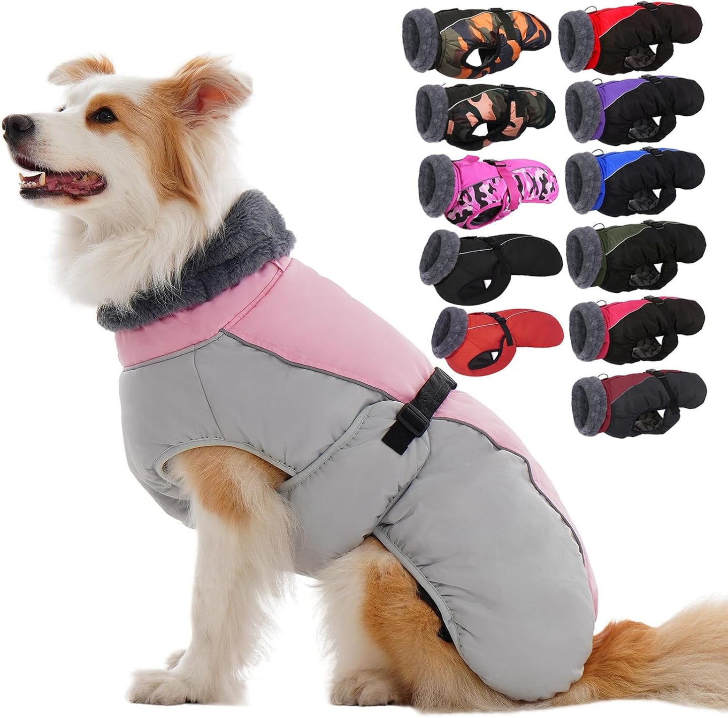 IECOii Extra Warm Dog Jackets for Large Dogs in Pink XL Size