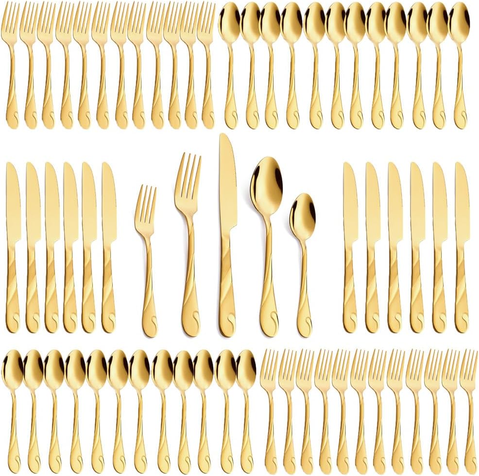 Gold Silverware Set for 12 - 60-Piece Stainless Steel Flatware