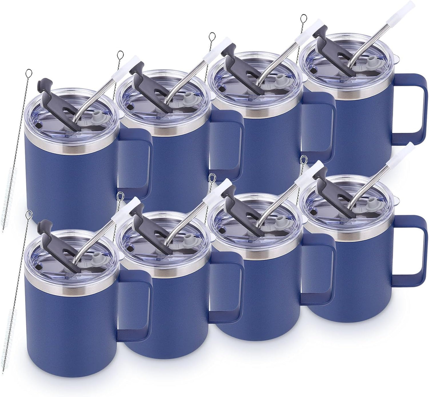 Volhoply 12oz Insulated Coffee Mug with Flip & Straw Lid Set
