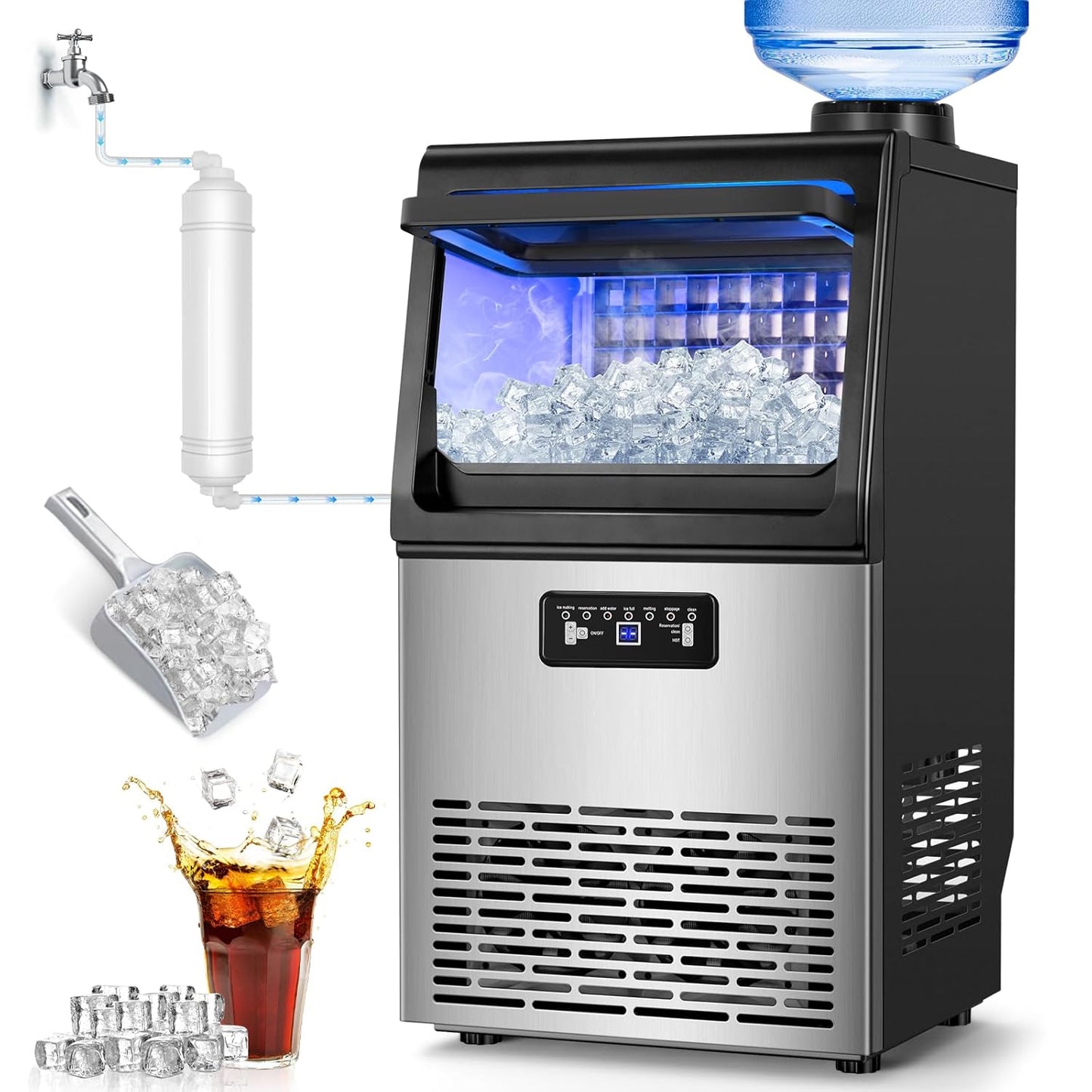 100LBS/24H Undercounter Ice Maker: Fast Ice Production, 20LBS Storage, Self Cleaning