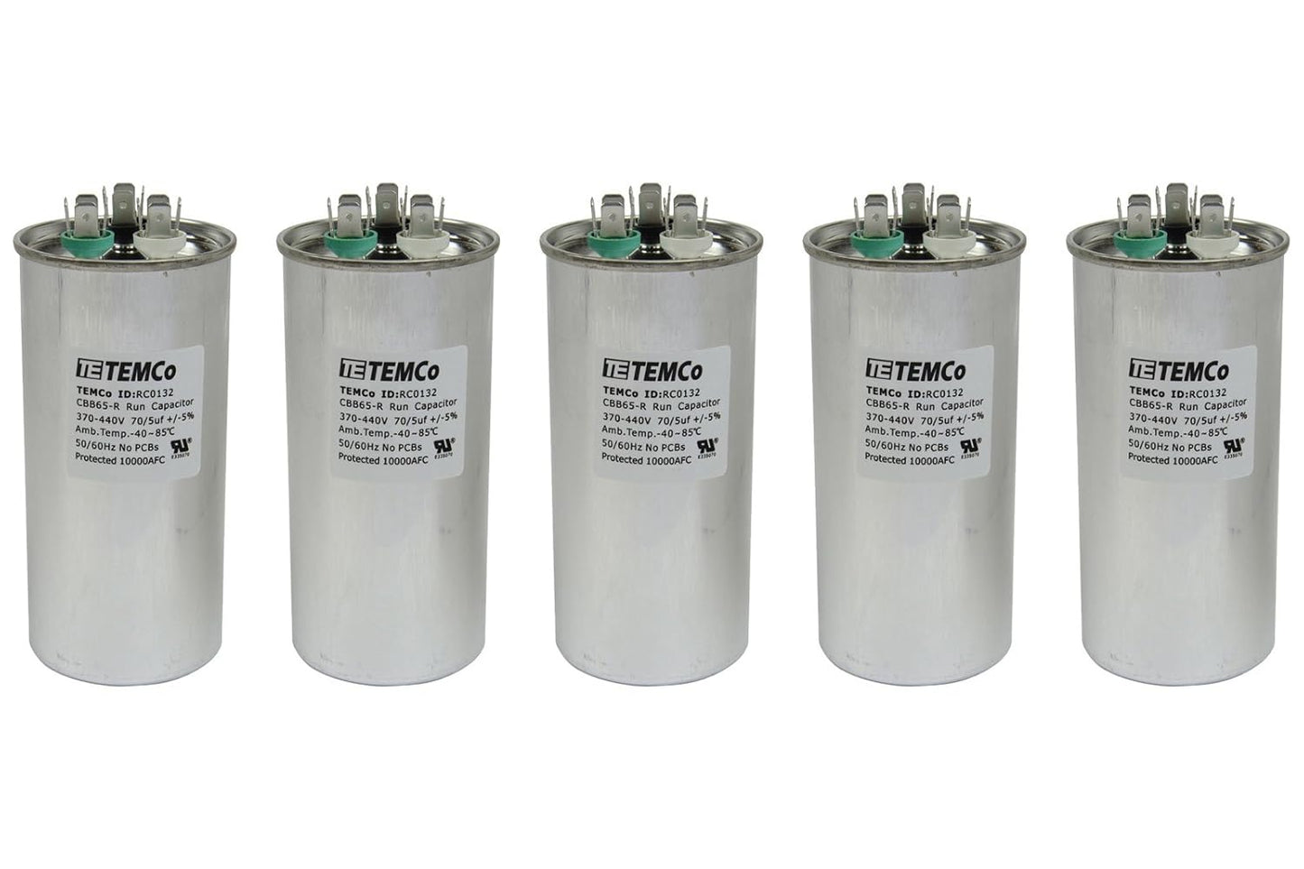 5 Pack TEMCo 70+5 uF Dual Run Capacitor for HVAC Applications